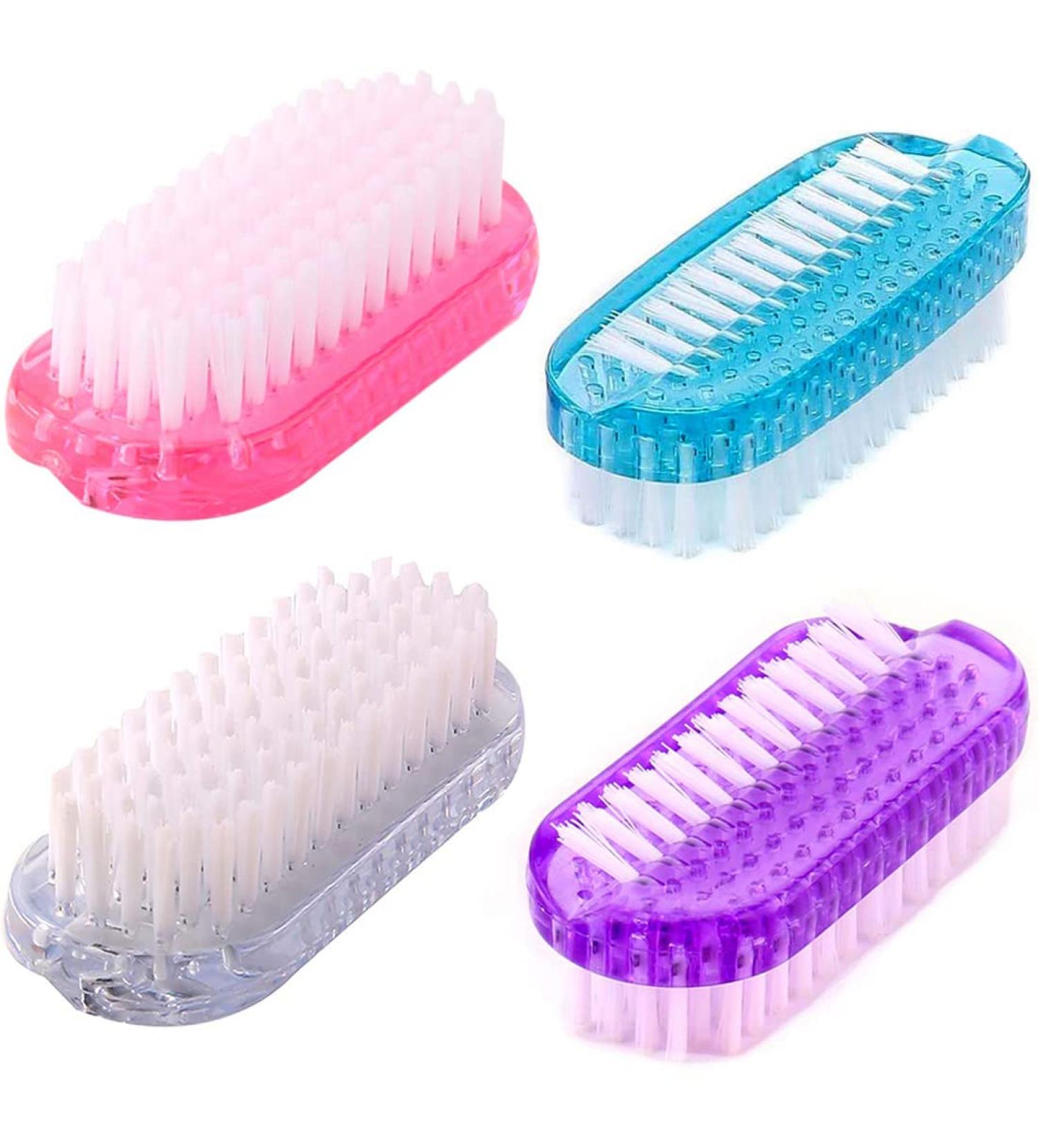 2 Sided Hand Fingernail Scrub Brush | Soft Stiff Bristles | Nails Toes Scrubber | 4 PCS | Pink Purple Blue White - Buy Online on GoSupps.com