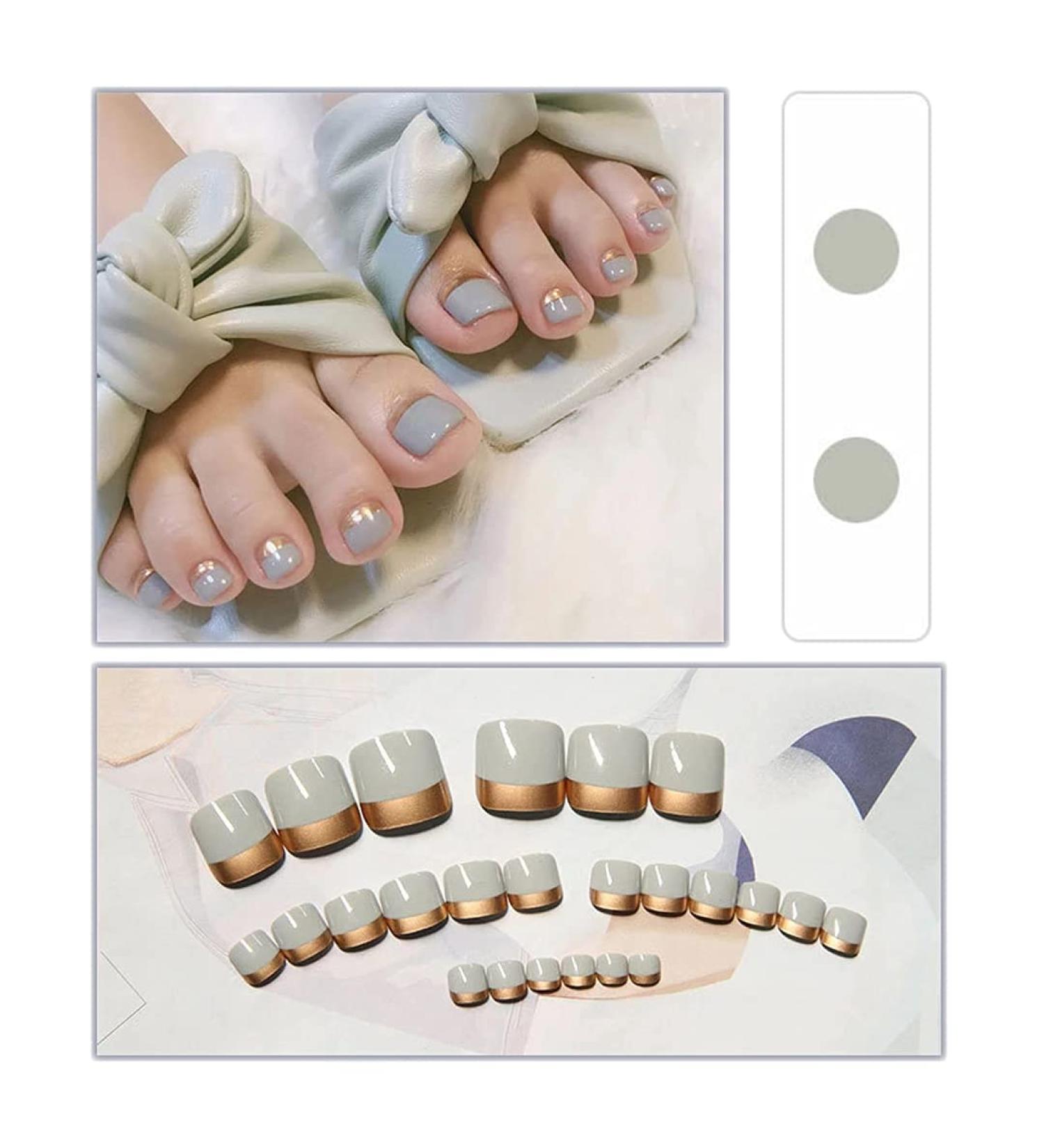 luchike 24pcs False Toenails French Artificial Toe Nails Glossy Press On Toenails DIY Manicure Decoration for Ladies Girls F006 Style F - Buy Online on GoSupps.com