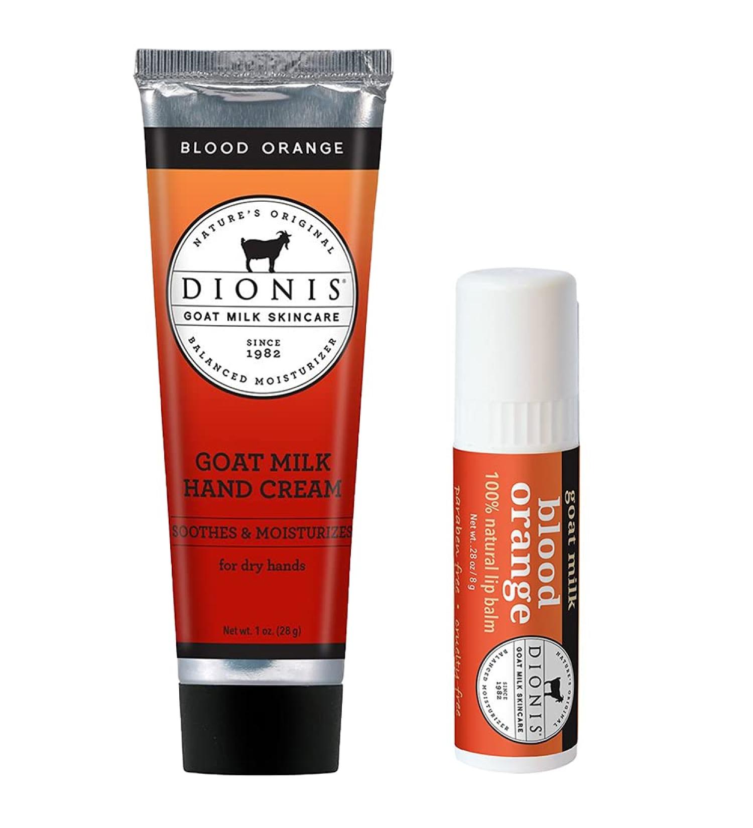 Dionis Blood Orange Scented Lip Balm and Hand Cream Set - Goat Milk Skincare - Made in the USA - Cruelty-free & Paraben-free - Buy Online on GoSupps.com