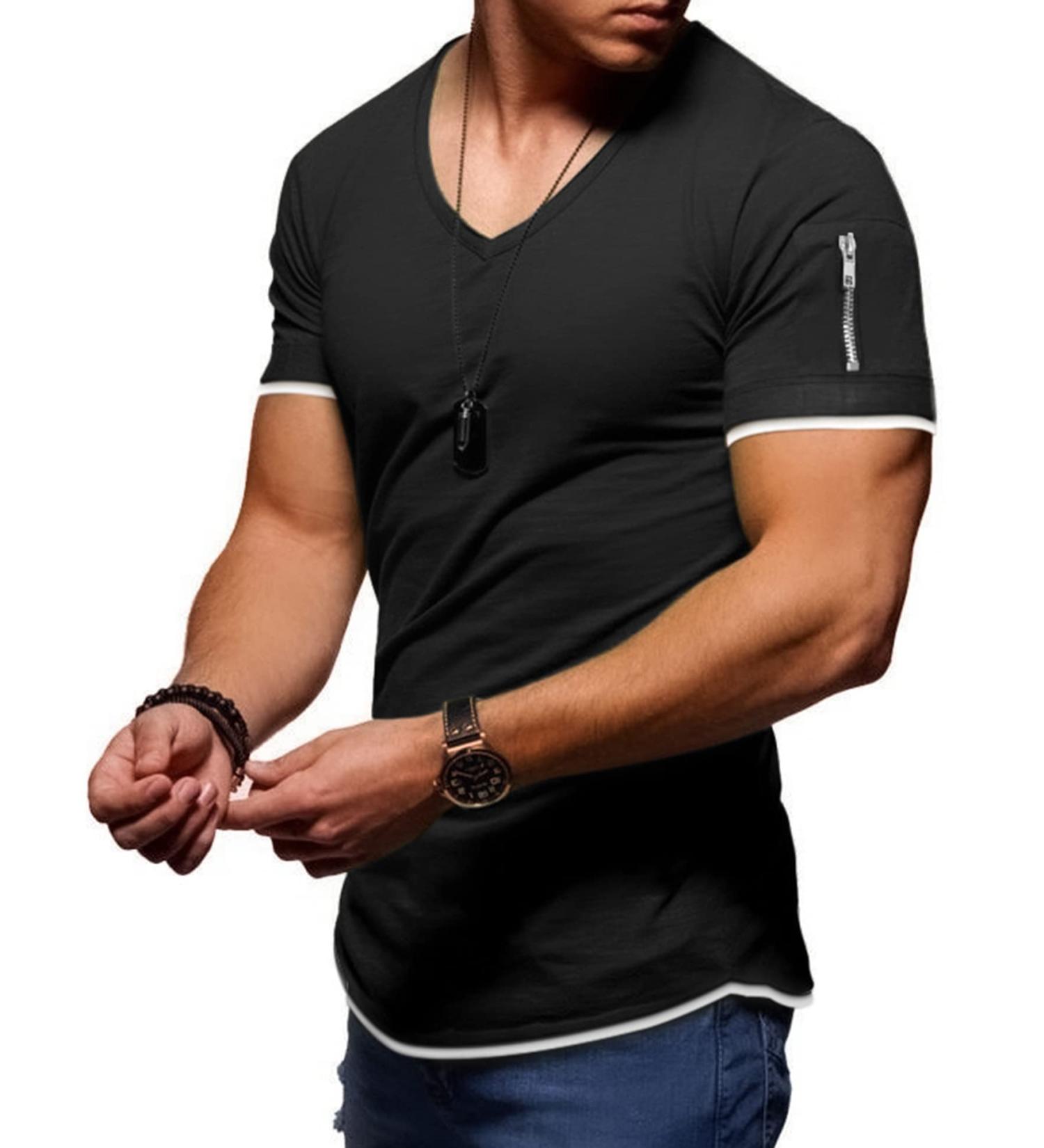 iWoo Men's V-Neck Muscle Athletic Workout Tee - Black Large - Buy Online on GoSupps.com