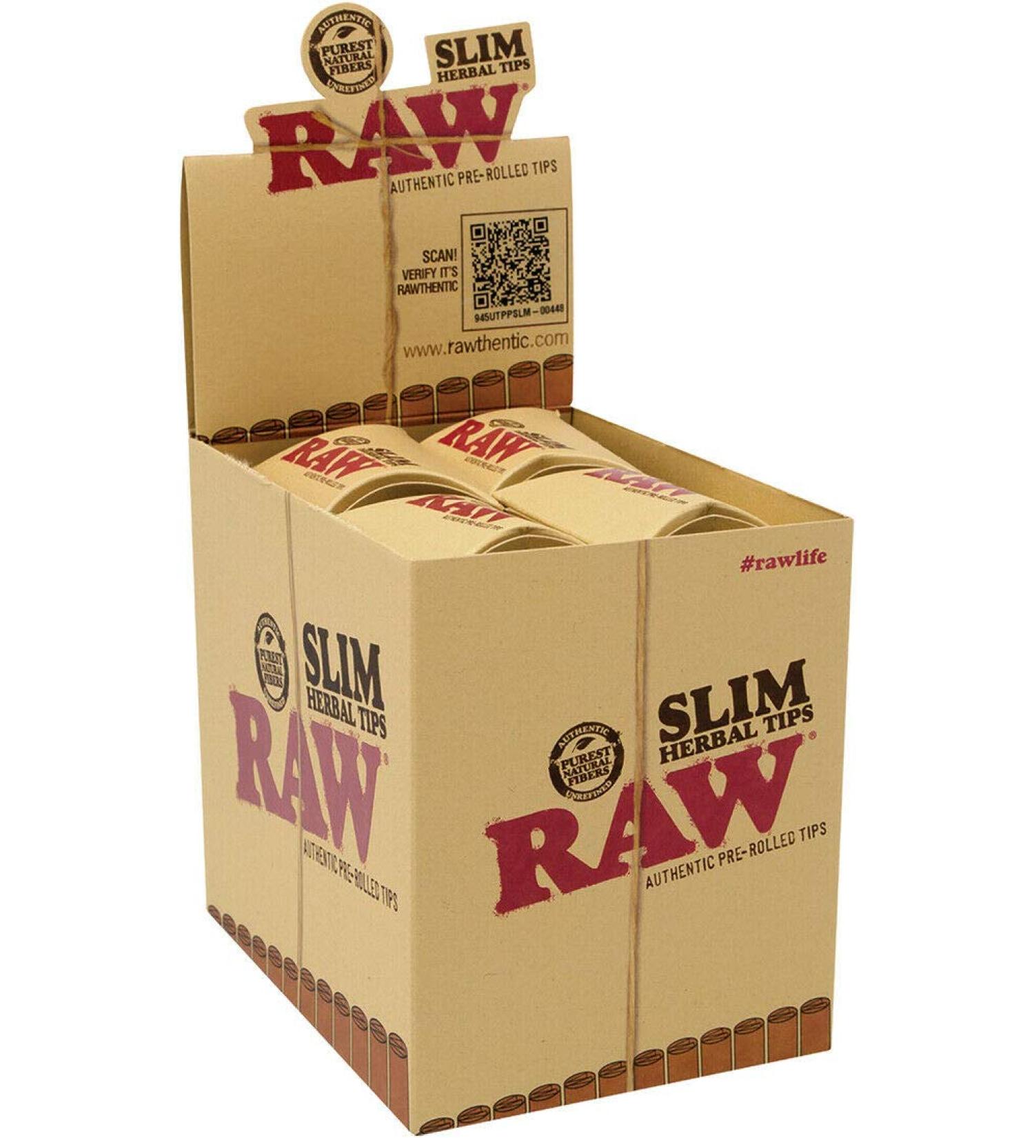 RAW Slim Pre-Rolled Tips - Full Box of 20 packs - 21 tips per pack