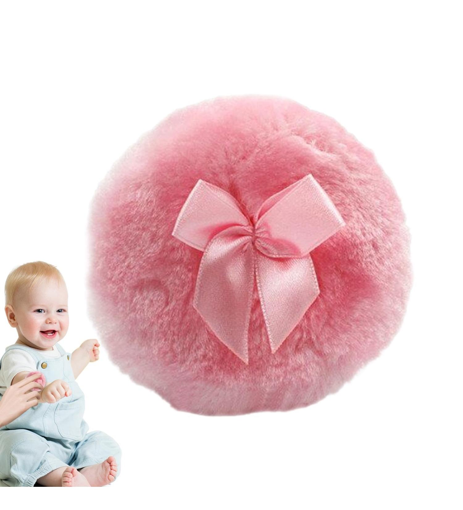 Furry Powder Puff | Ultra Soft Round Face Body Powder Puff with Ribbon Bow | Body Powder Applicator for Baby Kid Adult Makeup Tool for Home & Travel Pink - Buy Online on GoSupps.com
