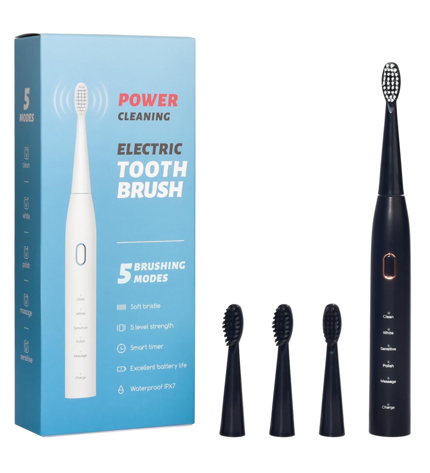 Y-Kelin Electric Toothbrush for Adults - 5 Modes Soft Bristles (Black) | Best International Shipping - Buy Online on GoSupps.com