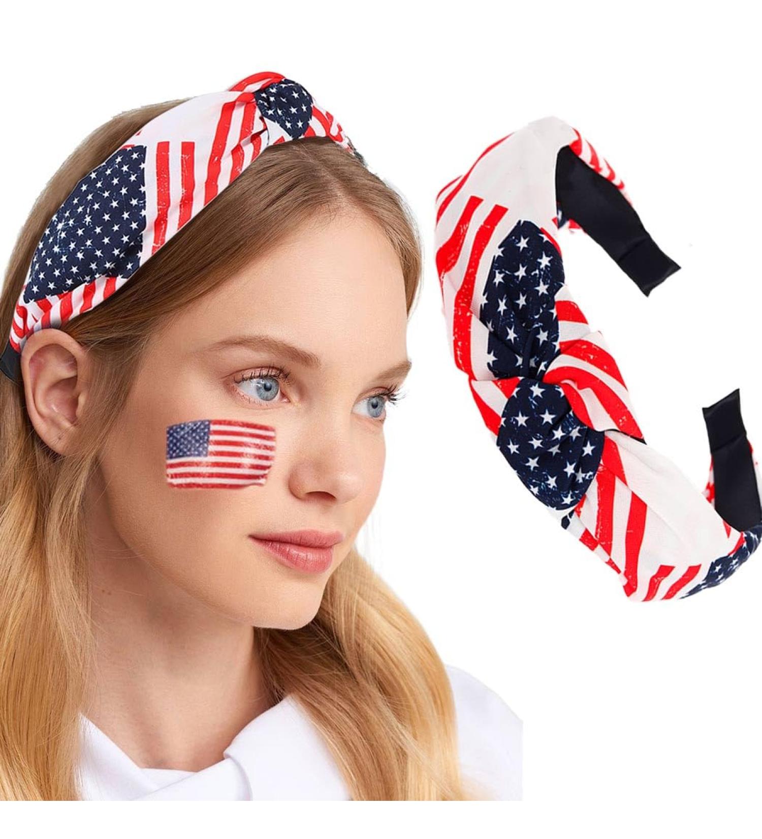 Outyua 4th of July Patriotic American Flag Knotted Headband Independence Day Red White and Blue Hairband USA Star Outfits Hair Accessories for Women Girls - Buy Online on GoSupps.com