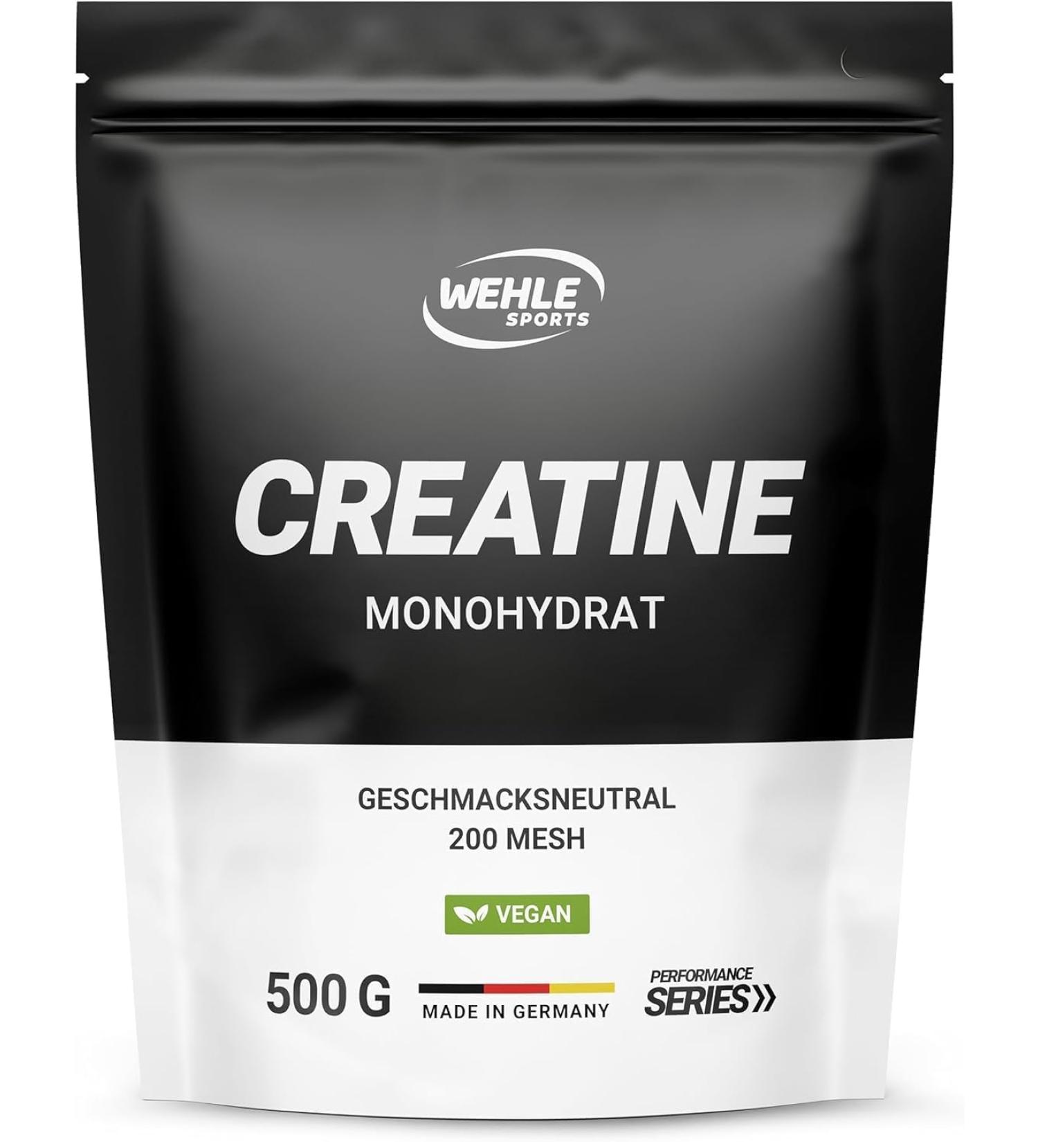 Pure Micronized Creatine Monohydrate Powder - 100% Vegan High Dose 200 Mesh - Wehle Sports 500g (100 Portions) - International Shipping - Buy Online on GoSupps.com