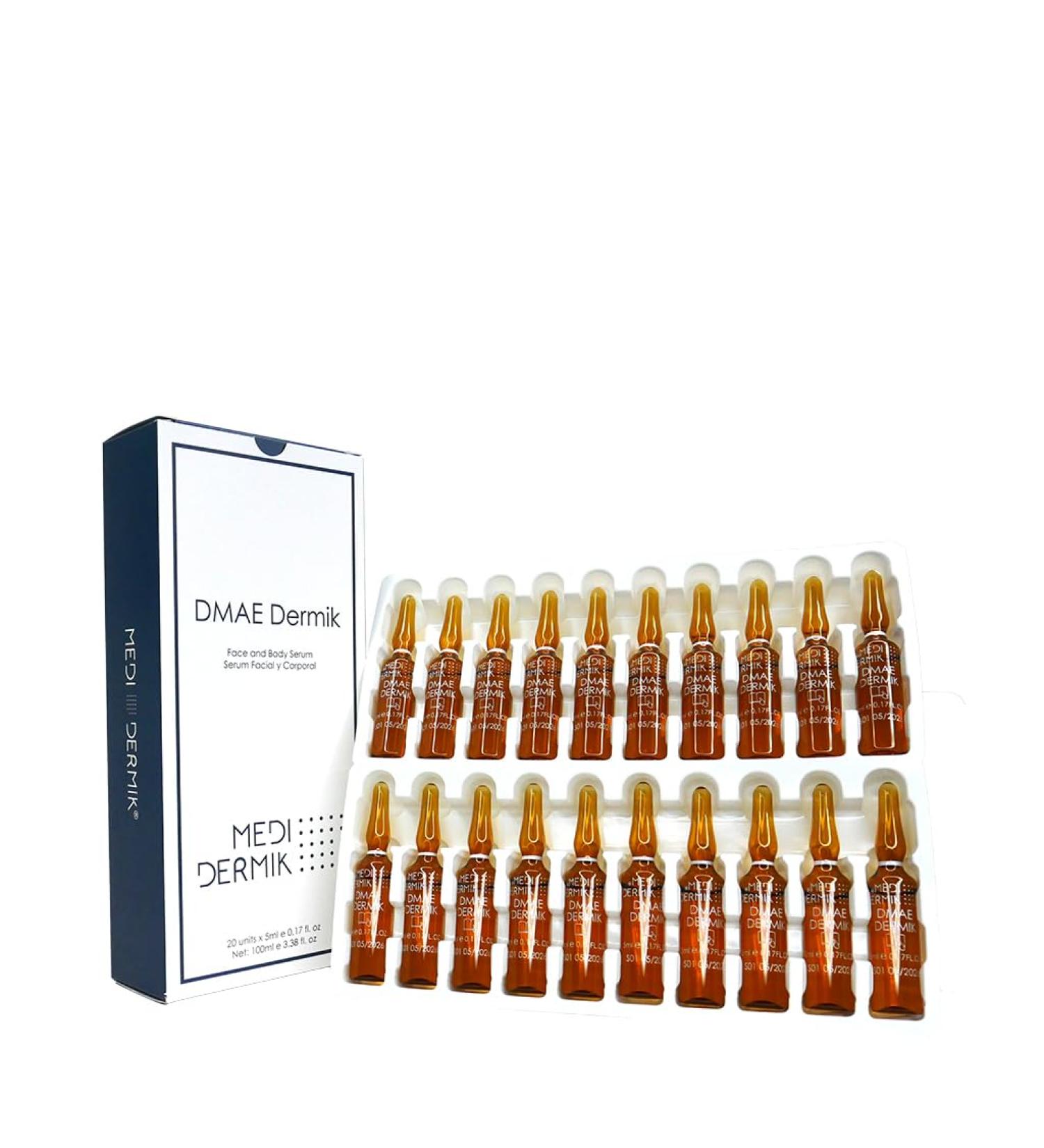 MEDIDERMIK FIRMING DMAE. DMAE Dermik helps improve the appearance of photo aged skin especially when flaccidity is present. 20 ampoules x 5 ml / 20 ampoules x 0 17 fl. oz - Buy Online on GoSupps.com