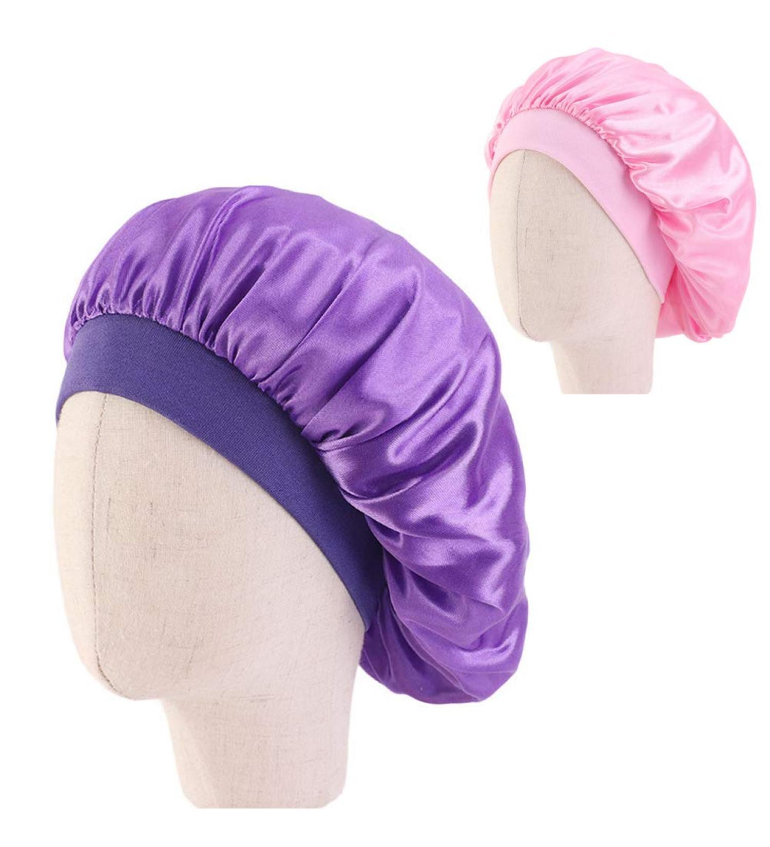 2 Pcs Kids Satin Sleeping Caps - Purple and Pink | Elastic Band Hair Care Bonnets for Baby, Toddler, Teens - Buy Online on GoSupps.com