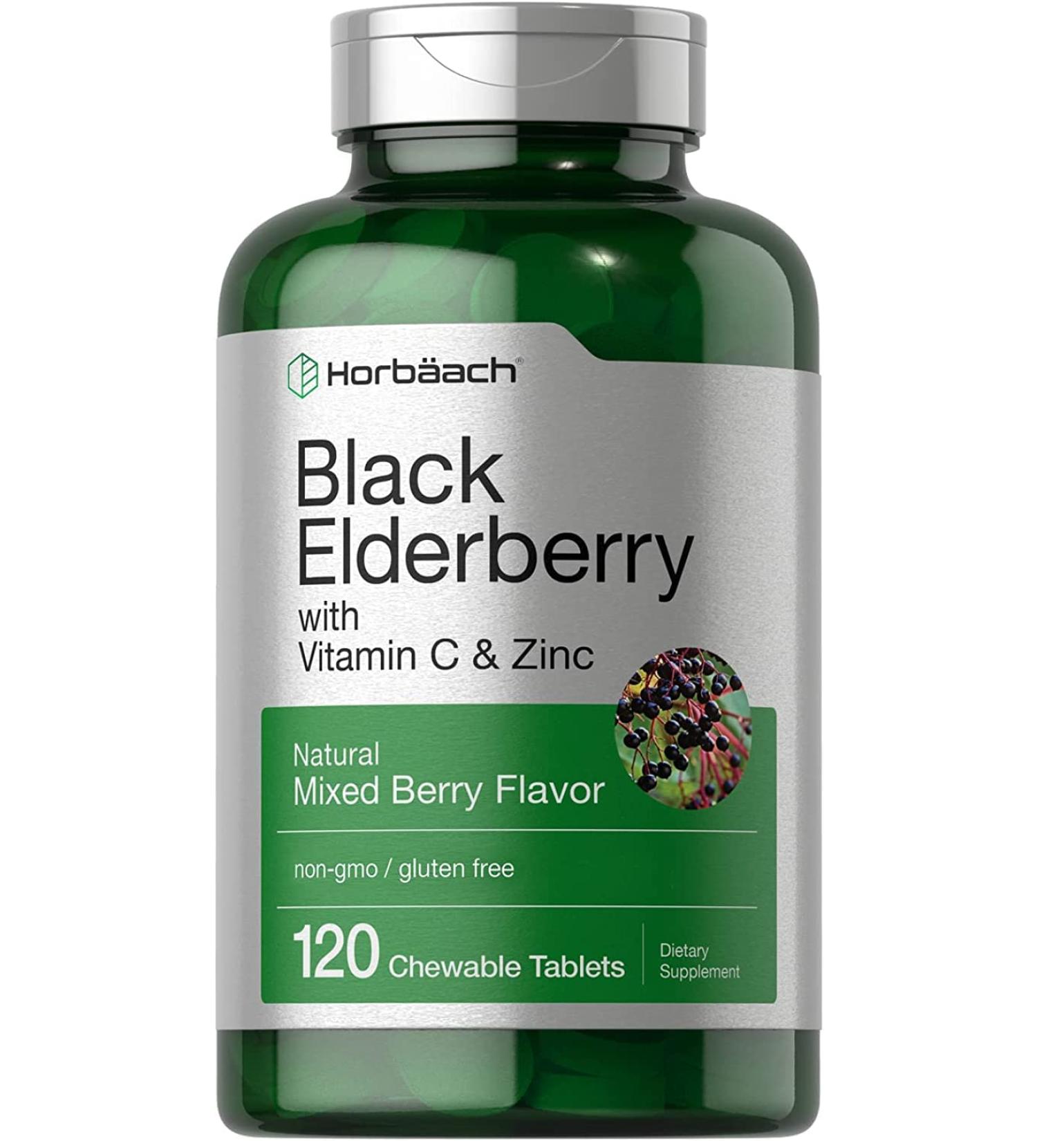 Elderberry Zinc Vitamin C Chewable Tablets | 120 Count Immune Support Complex | Vegetarian Non-GMO Gluten Free - Buy Online on GoSupps.com