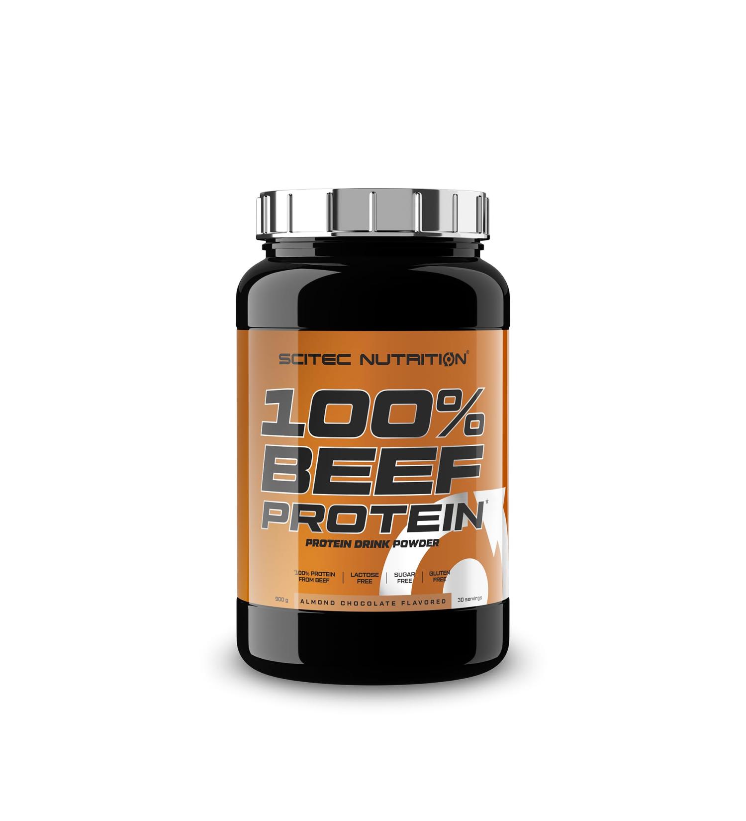 Buy Scitec Nutrition 100% Beef Protein Powder - Lactose-Free Sugar-Free Gluten-Free - Almond Chocolate Flavor - 900g | International Shipping Available - Buy Online on GoSupps.com