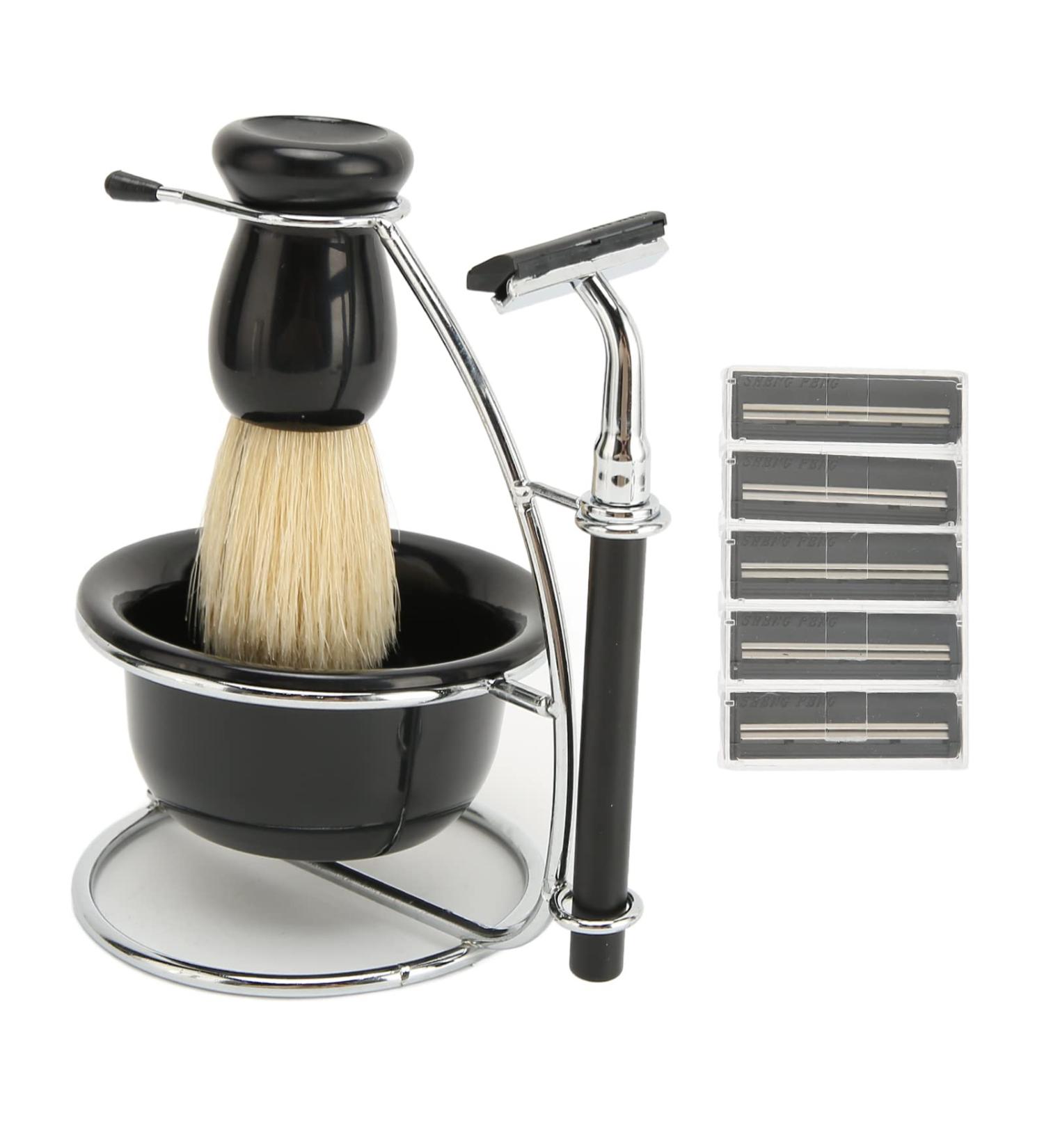 Premium 5-in-1 Shaving Set for Men | Razor Brush Bowl & Stand | Manual Shaving Collection - International Shipping Available - Buy Online on GoSupps.com