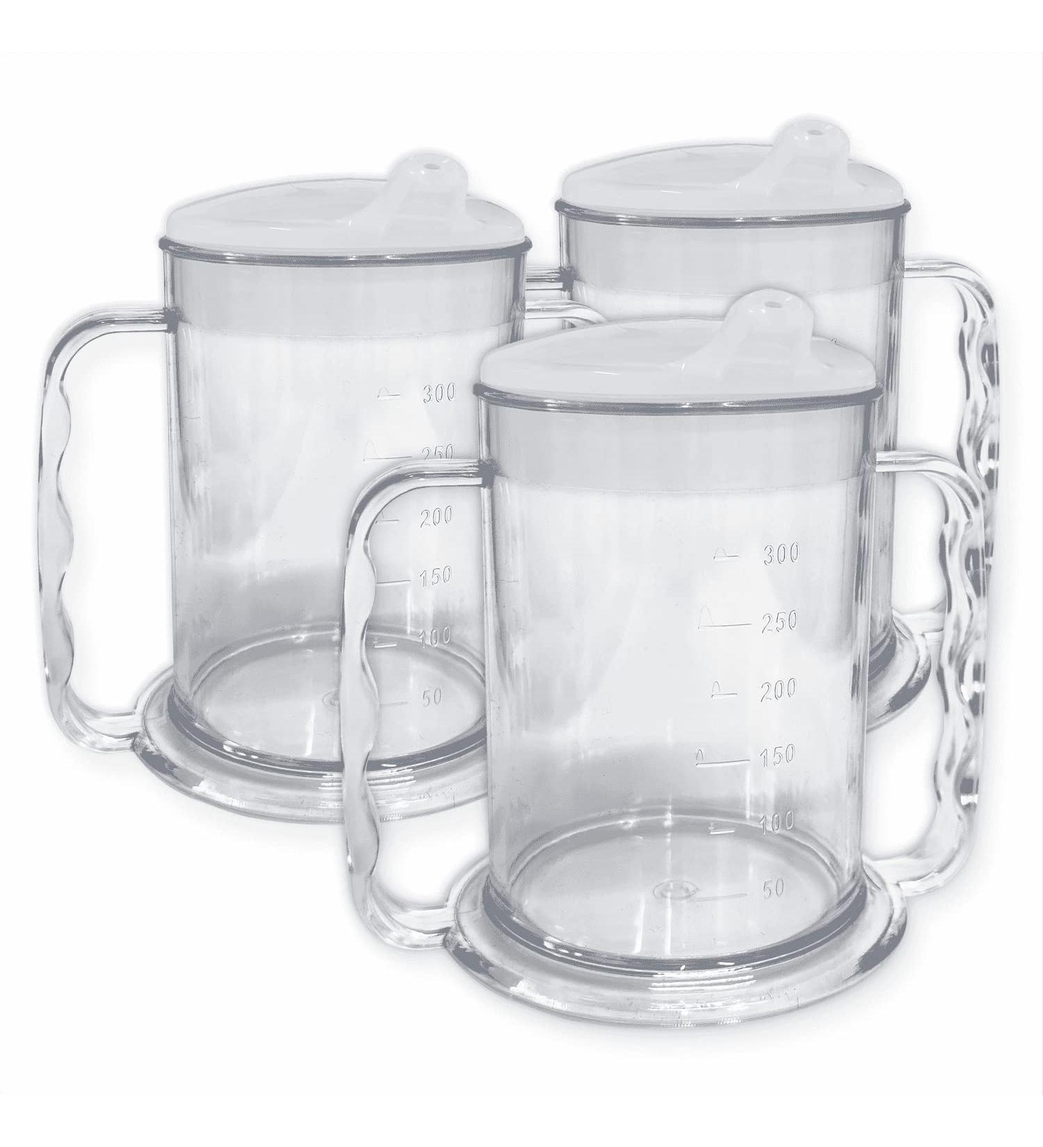 Wide Floor Drinking Cups with Beak Lid - 3-Piece Set for Seniors | Double Handle Aid for Arthritis & Dementia - Buy Online on GoSupps.com