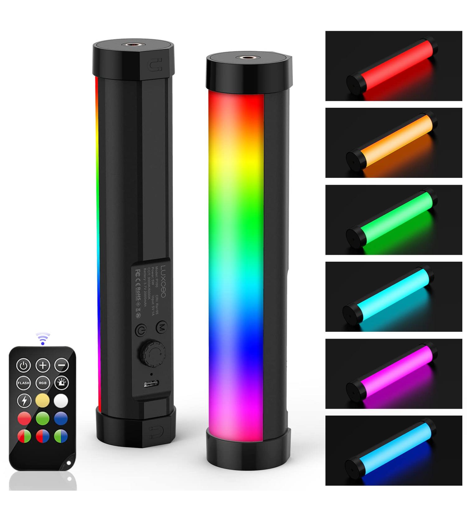 LUXCEO Handheld RGB LED Video Light Wand for Photography - Rechargeable Mini Stick for Video Shooting - Magnetic Professional Tube Light for YouTube and TikTok - Black - Buy Online on GoSupps.com