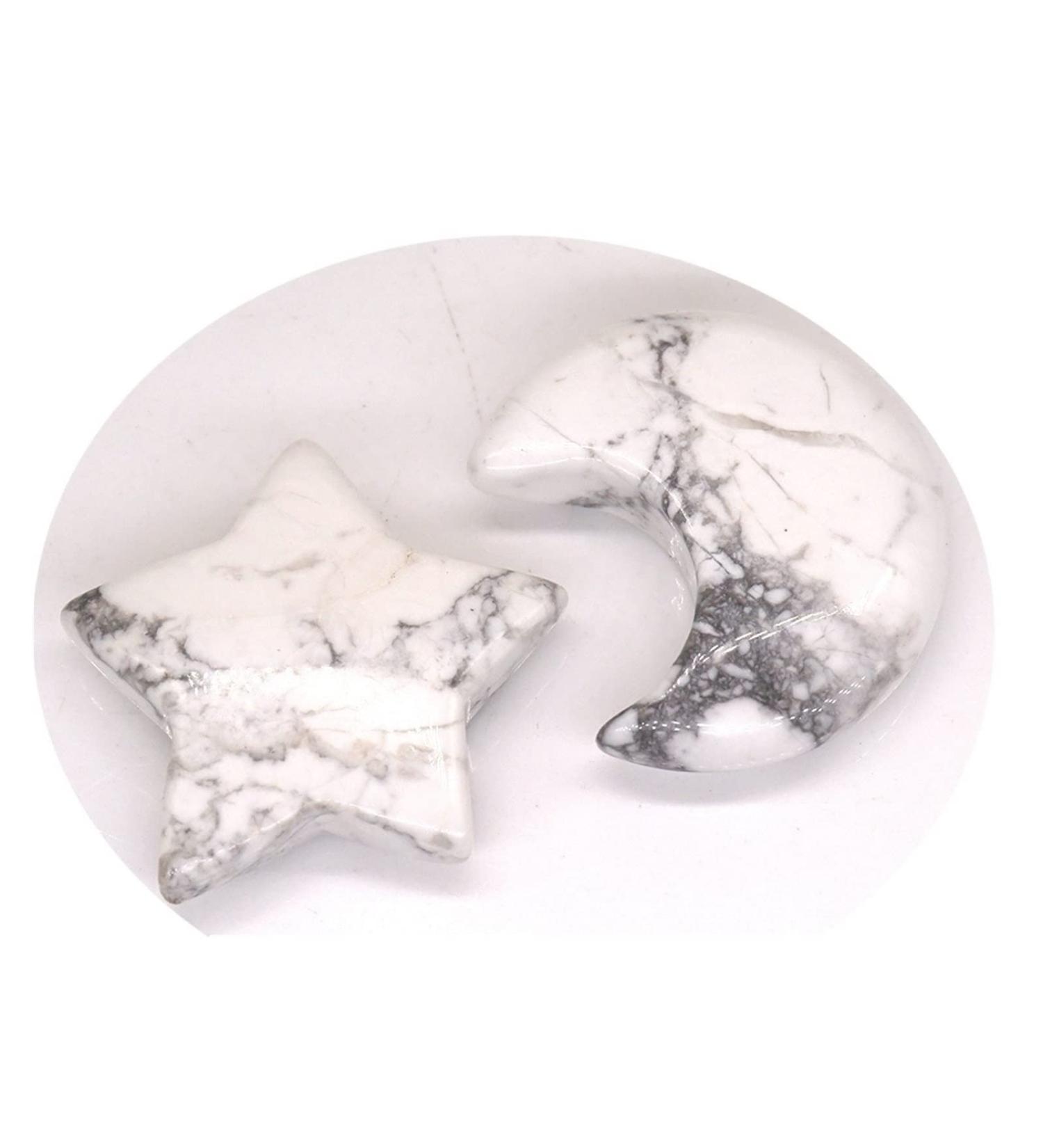 TRUSTTWO A Pair Moon and Star Shaped Statues Natural Crystal Stone Colorfull Mascot Meditation Healing Reiki Gemstone Gift Room Decor The White Turquoise - Buy Online on GoSupps.com