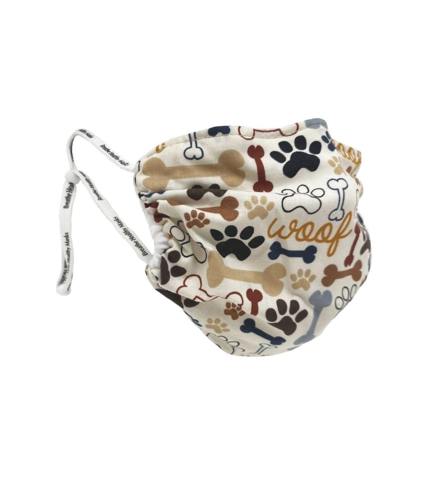 Breathe Healthy Kids Reusable Face Mask - Adjustable, Breathable, Washable - Dog Bones and Paw Prints - Made in USA - Buy Online on GoSupps.com