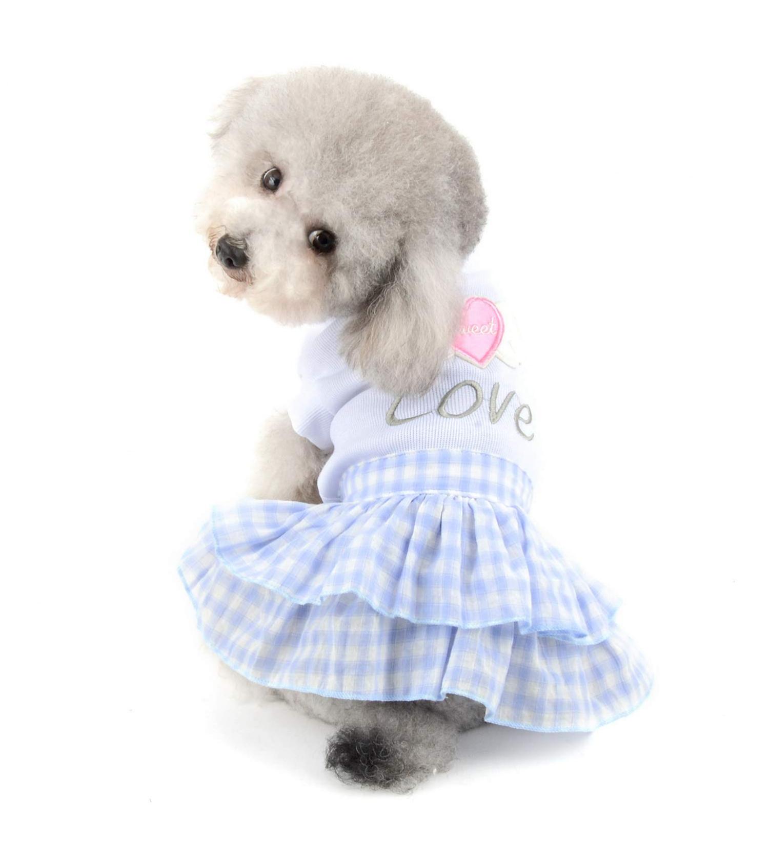 Selmai Sweet Heart Shirt Princess Plaid Tiered Dress for Small Dogs & Cats Summer Wedding & Birthday Outfit for Yorkies Chihuahuas & Shih Tzus Blue - Buy Online on GoSupps.com