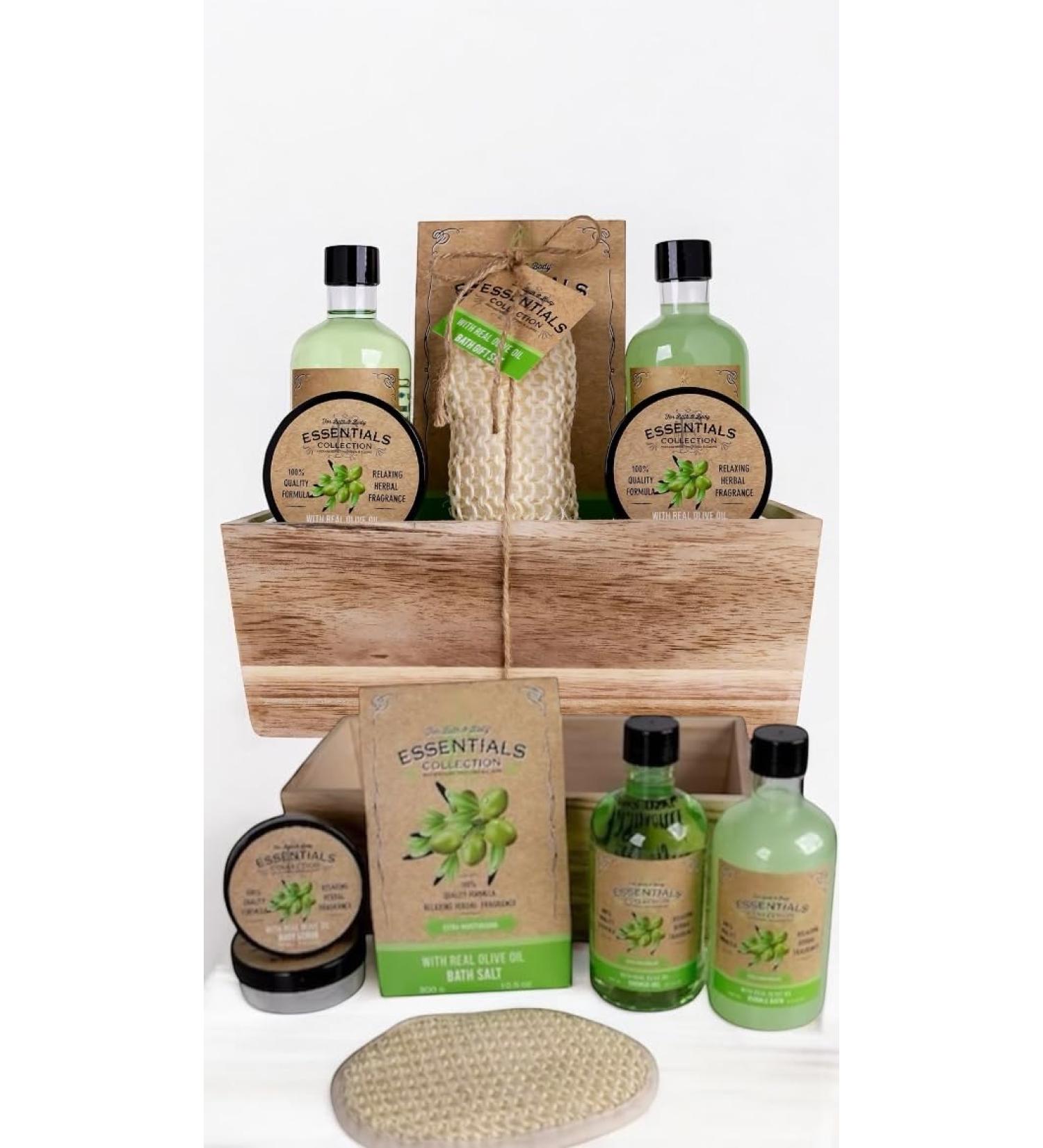 Gift Sets for Bath Spa Shower |6-piece wellness set|260ml shower gel 260ml bubble bath 300g bath salt 50ml body scrub 50ml body lotion sisal pad feature: In wooden Basket. - Buy Online on GoSupps.com