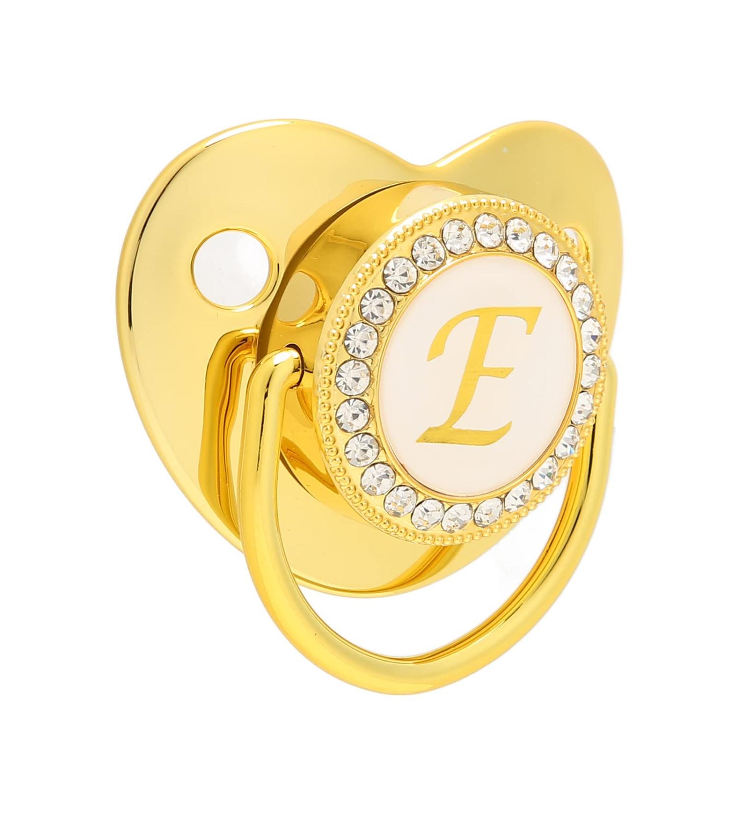 Golden Baby Pacifier - Curved Design 26 Letters Safe Materials Healthy Bling with Clips for 6-18 Months - Buy Online on GoSupps.com