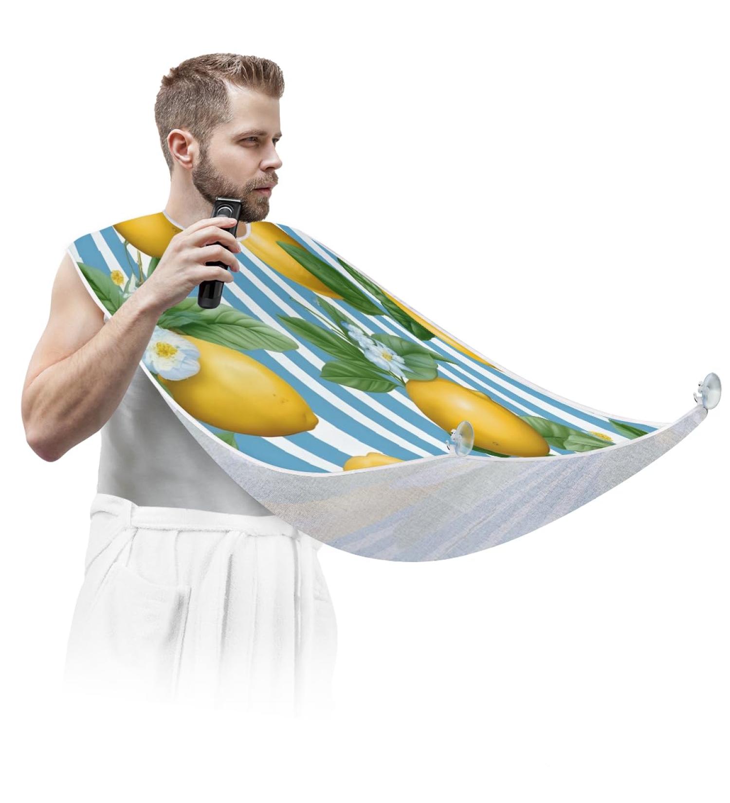Blue White Striped Beard Bib Apron - Hair Catcher for Men | Perfect Father's Day & Christmas Gift for Dad or Husband - Buy Online on GoSupps.com