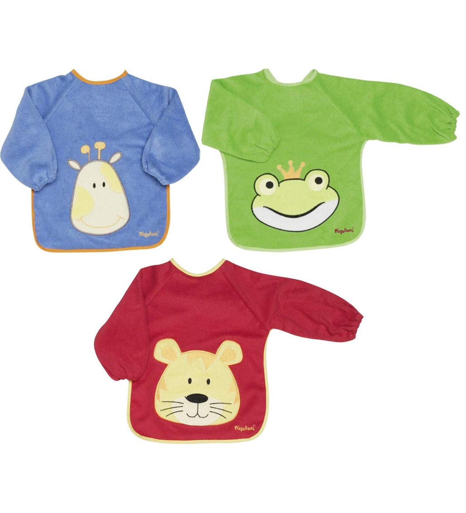 3 pcs. Playshoes bibs with sleeves in blue red and green
