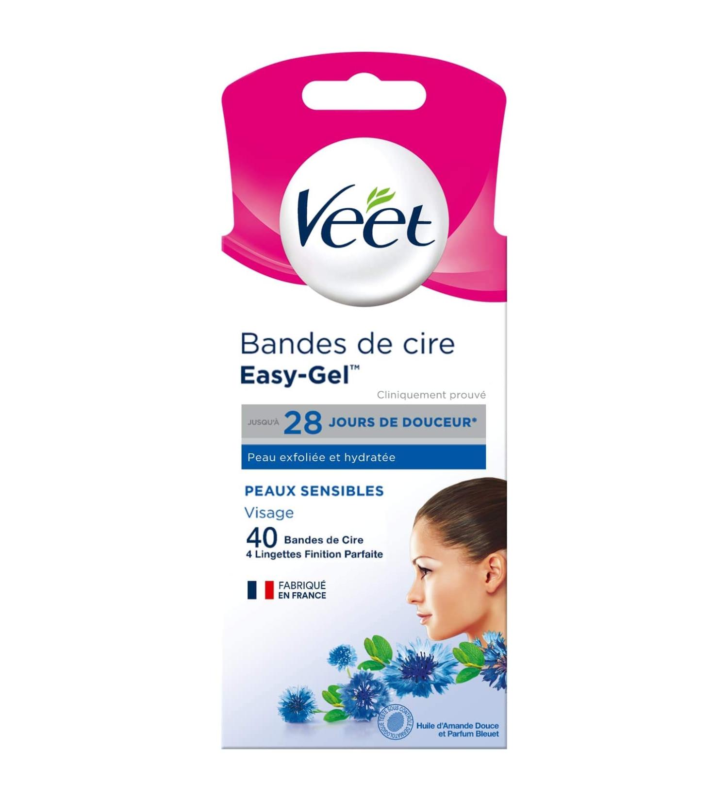 Veet EASY GEL - 40 Bandes De Cire Froide Visage - Peaux Sensibles - Sans Frotter - Epilation Longue Dur e Easygel - Buy Online on GoSupps.com