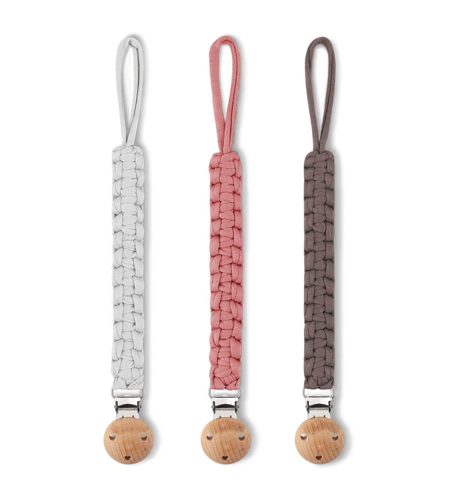 Shop LUVADEYO Hand-Woven Cotton Pacifier Chain | Modern Baby Accessories | White Khaki & Powder Colors for Stylish Parenting - Buy Online on GoSupps.com