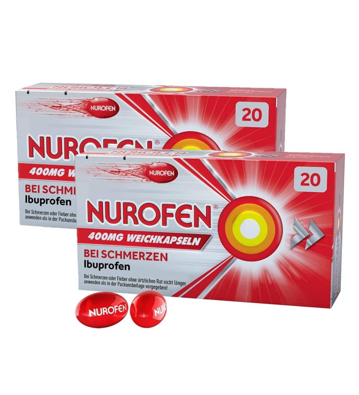 Buy Doublepack Nurofen Soft Capsules 400 mg - Fast Pain Relief with Liquid Ibuprofen - 2 x 20 Capsules - International Shipping Available - Buy Online on GoSupps.com