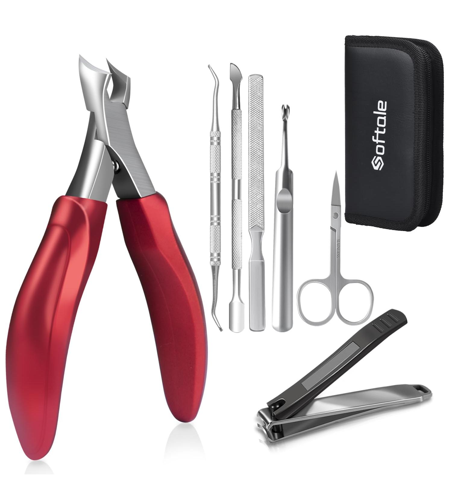 Softale Toenail Clippers for Thick Nails - Professional Stainless Steel Podiatrist Pedicure Kit for Ingrown Toenails - 7 Piece Set in Red+Silver - Buy Online on GoSupps.com