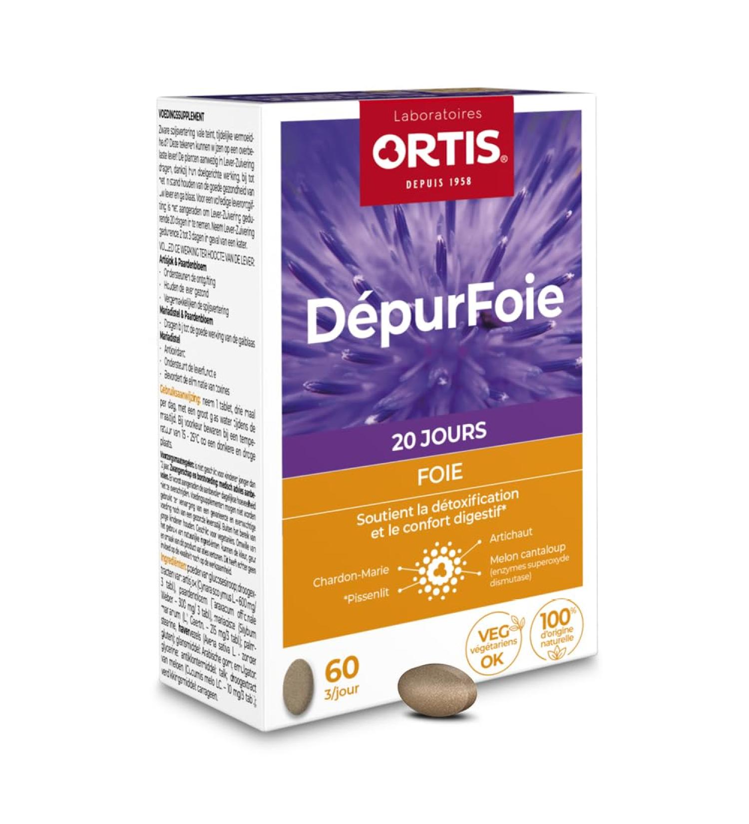 Ortis - D purFoie 60 Comprim s - Compl ment Alimentaire pour D toxifier et Soutenir les Fonctions du Foie - Confort Digestif - 100% Naturel base d Artichaut et de Pissenlit Non Applicable 60 unit (Lot de 1) - Buy Online on GoSupps.com