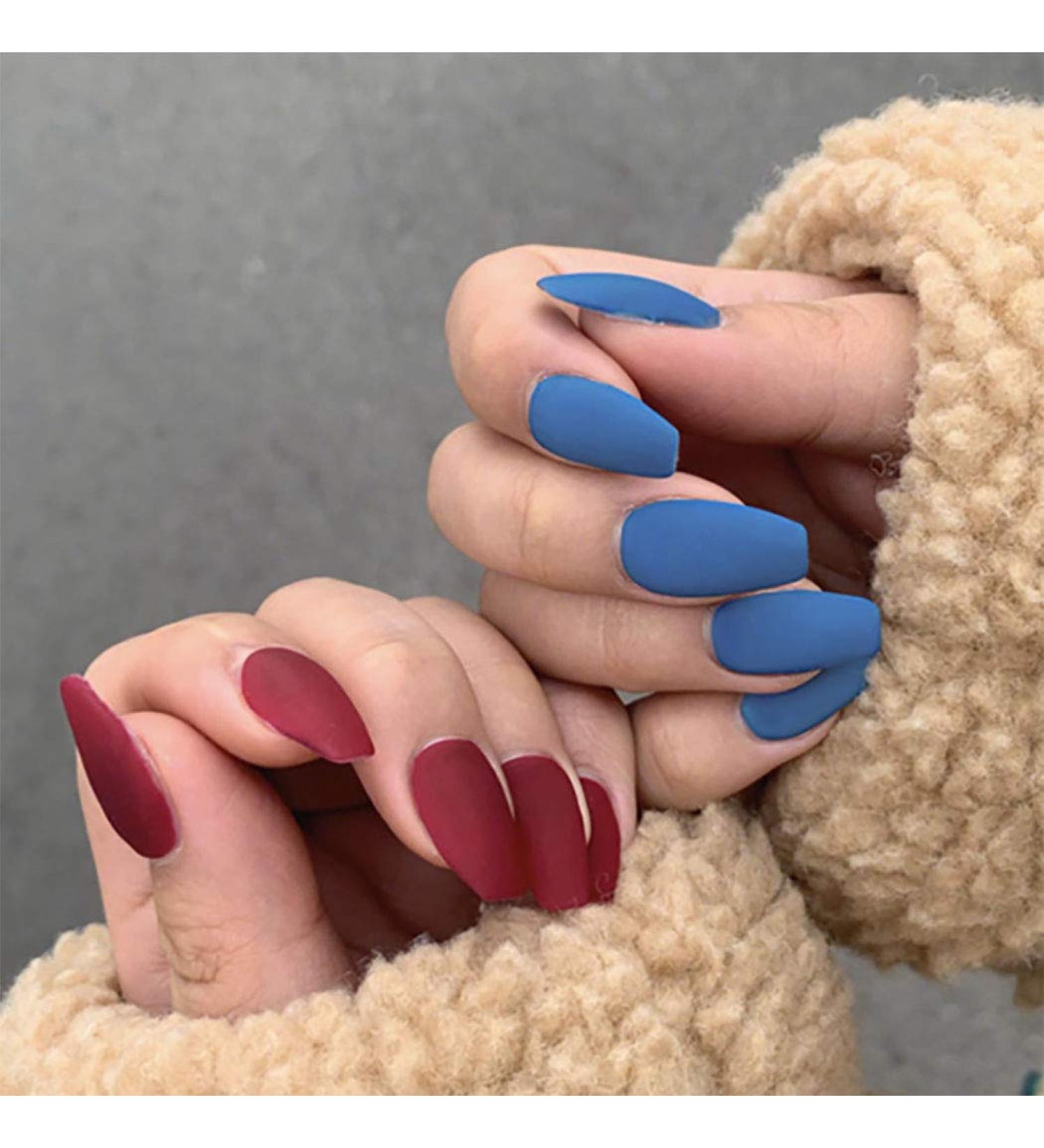 24 Pcs Bohend Fashion Coffin False Nails - Matte Ballerina Press-On Nails for Women & Girls in Red & Blue - Buy Online on GoSupps.com