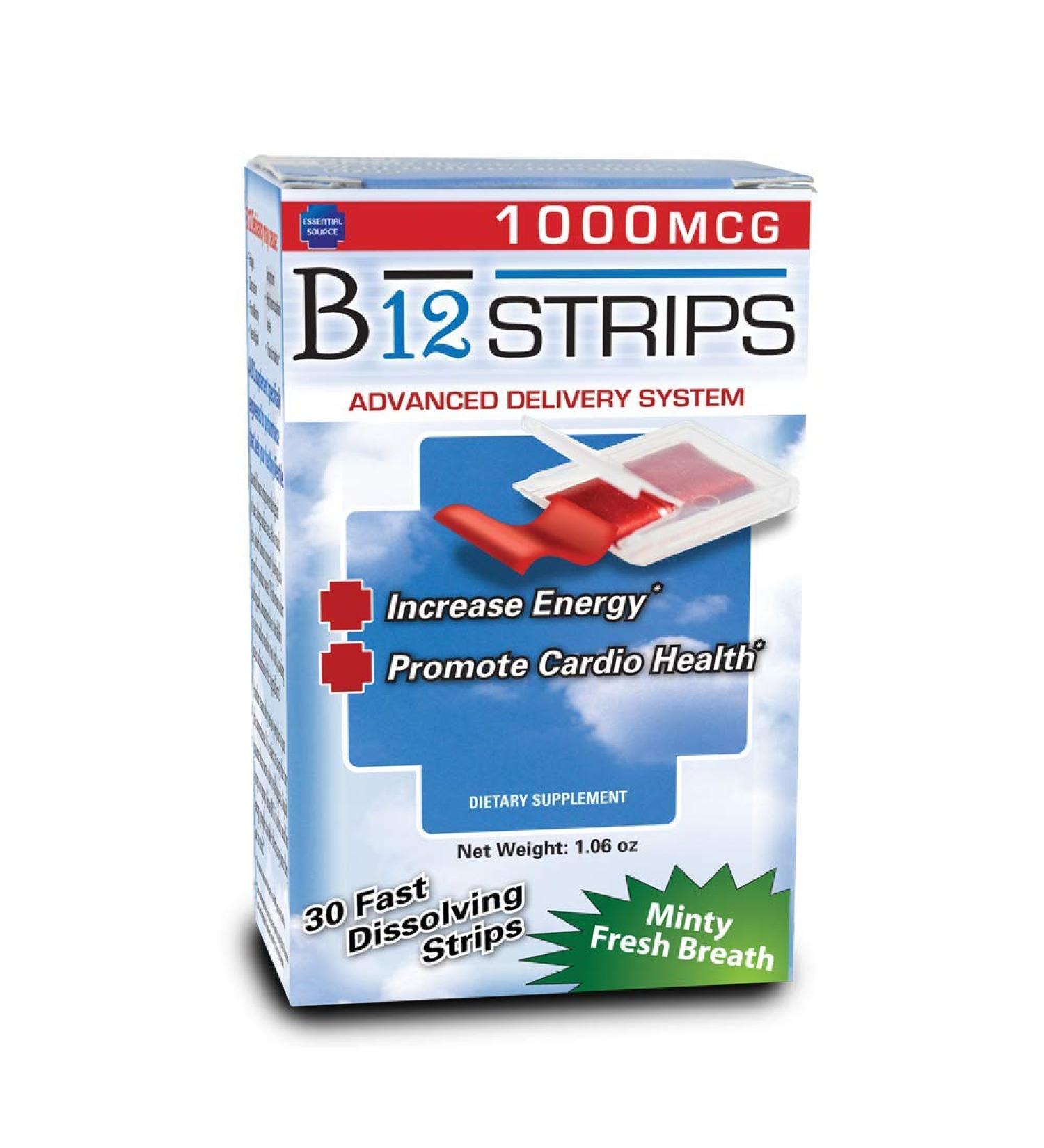 Essential Source Vitamin B12 Strips - 1000 mcg Methylcobalamin - Minty Flavor - 30 Day Supply - Buy Online on GoSupps.com