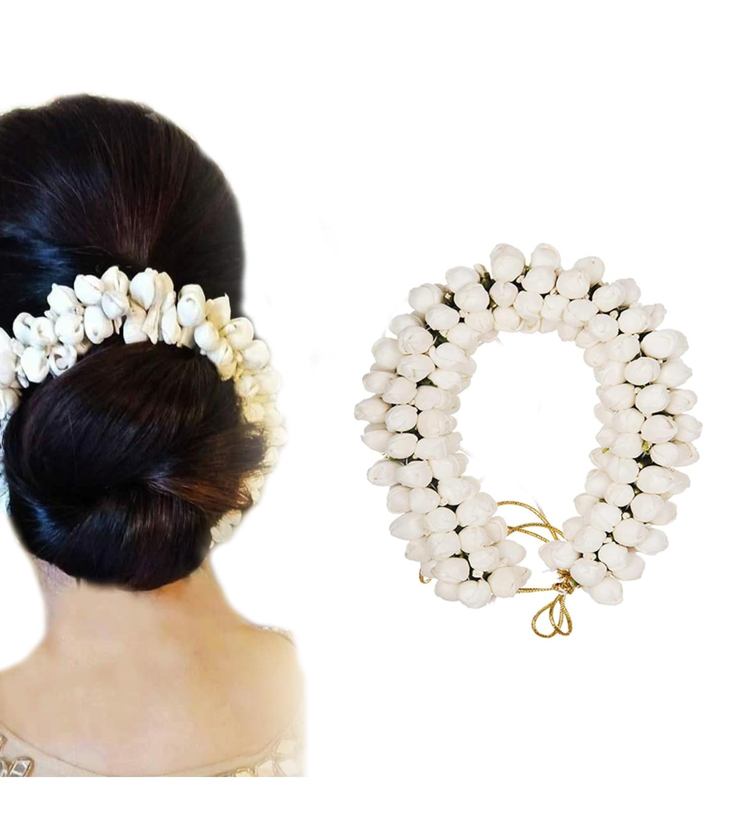 Velvet London - Jasmine Flower Hair Gajra Artificial Juda Bun Maker Bun Holder Handmade Veni Juda Bun Wrap Hair Styling Accessories For Women and Girls (White Pack Of 1) - Buy Online on GoSupps.com