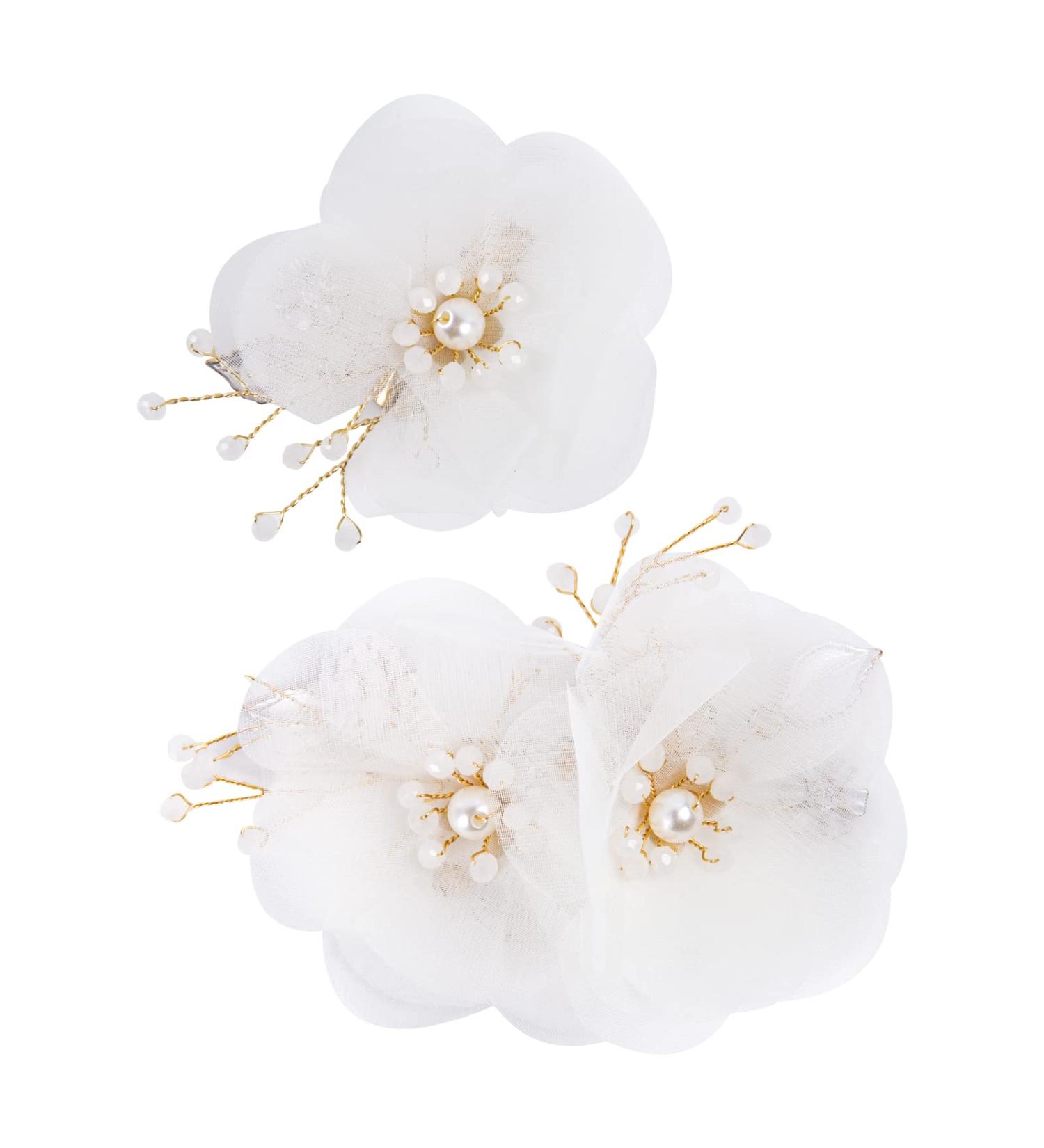2pcs White Flower Hair Clip with Pearl Wedding Hair Comb - Bridal Hair Accessory for Bride, Bridesmaid, Women, Mother, Girl - Valentine's Day Gift - Buy Online on GoSupps.com