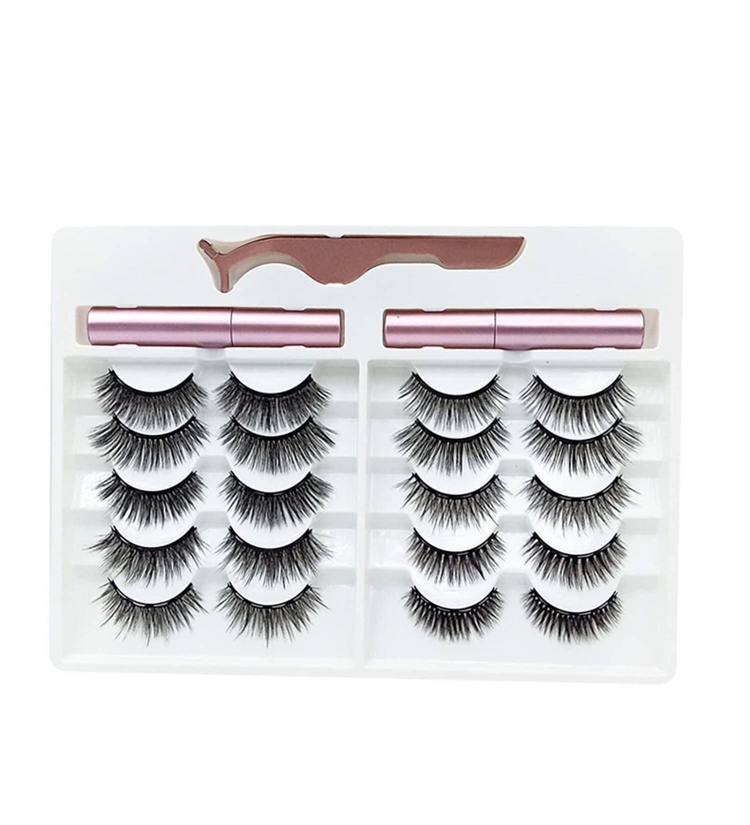 SunshineFace 10 Pairs Magnetic Lashes with Eyeliner 3D Natural Look Fake Eyelashes 2 Tubes Magnetic Eyeliner Waterproof Easy to Apply Easy Reusable Fake Lashes For Makeup Beginners - Buy Online on GoSupps.com