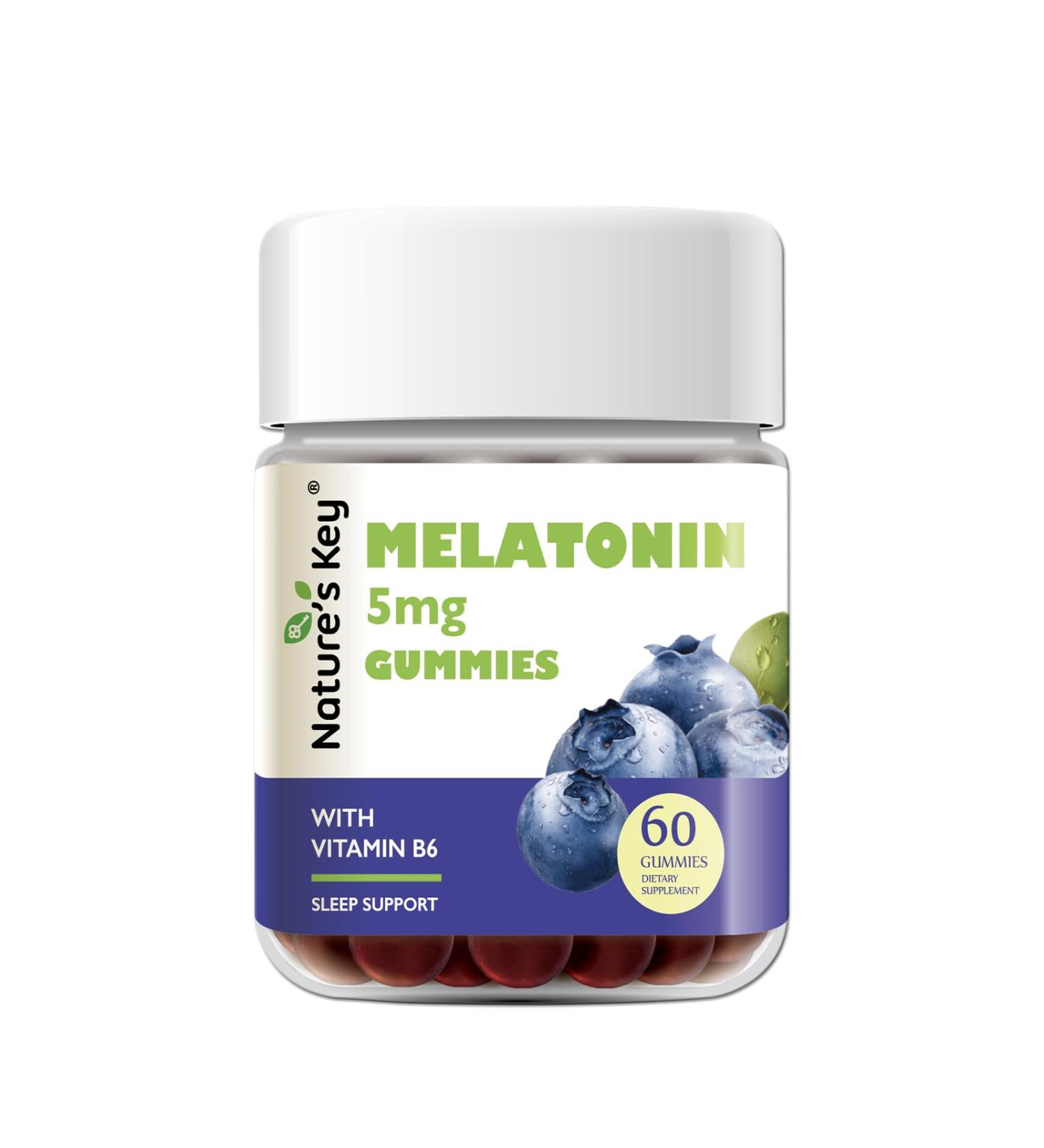 Nature's Key Melatonin Gummies for Kids & Adults 5mg Dose Gummy with Vitamin B6 Non-GMO Gluten-Free-Natural Blueberry Flavor 60 Count 60 Count (Pack of 1) - Buy Online on GoSupps.com