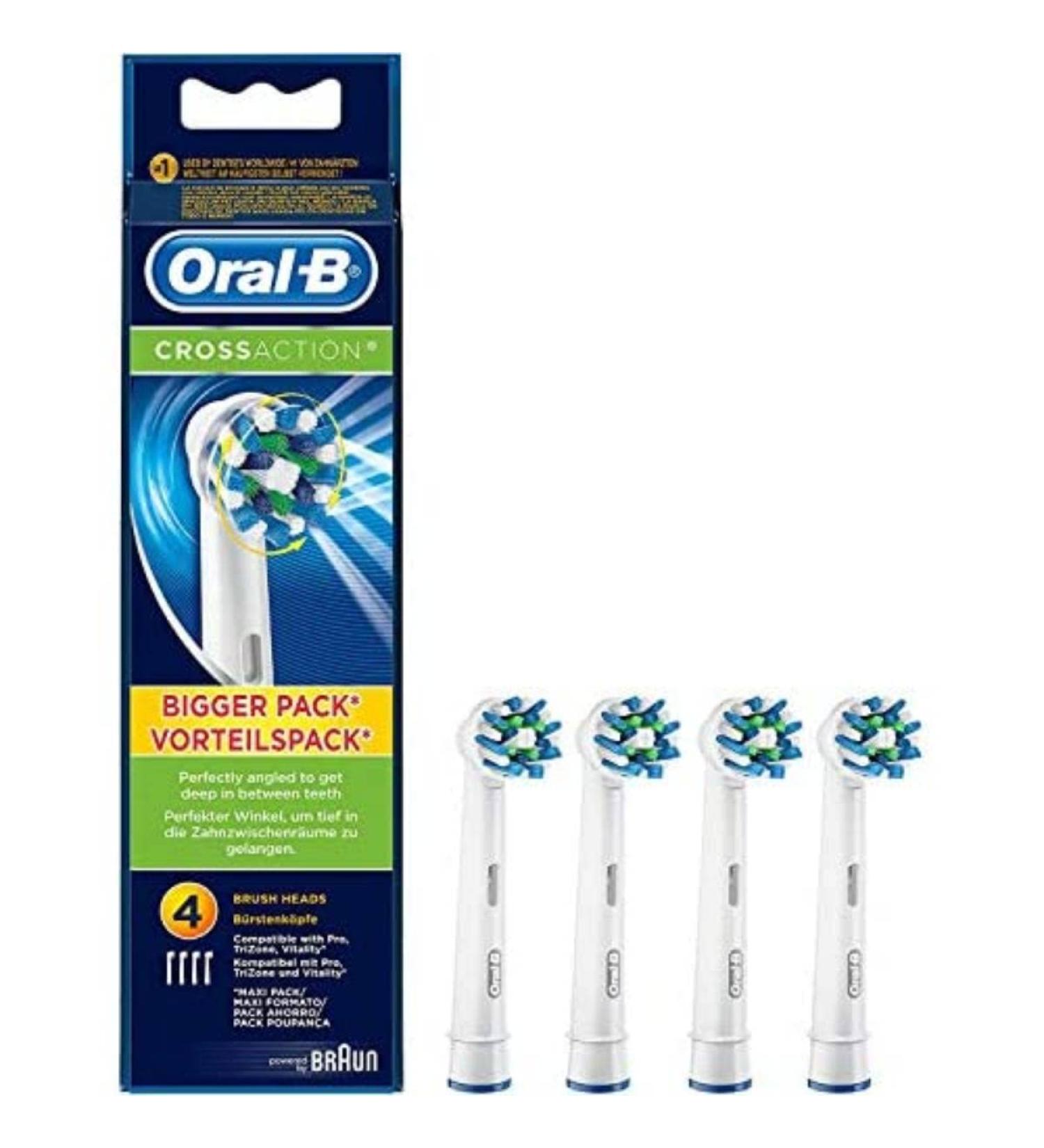 Oral-B CrossAction Toothbrush Head - 4 Pack with CleanMaximiser Technology - Buy Online on GoSupps.com