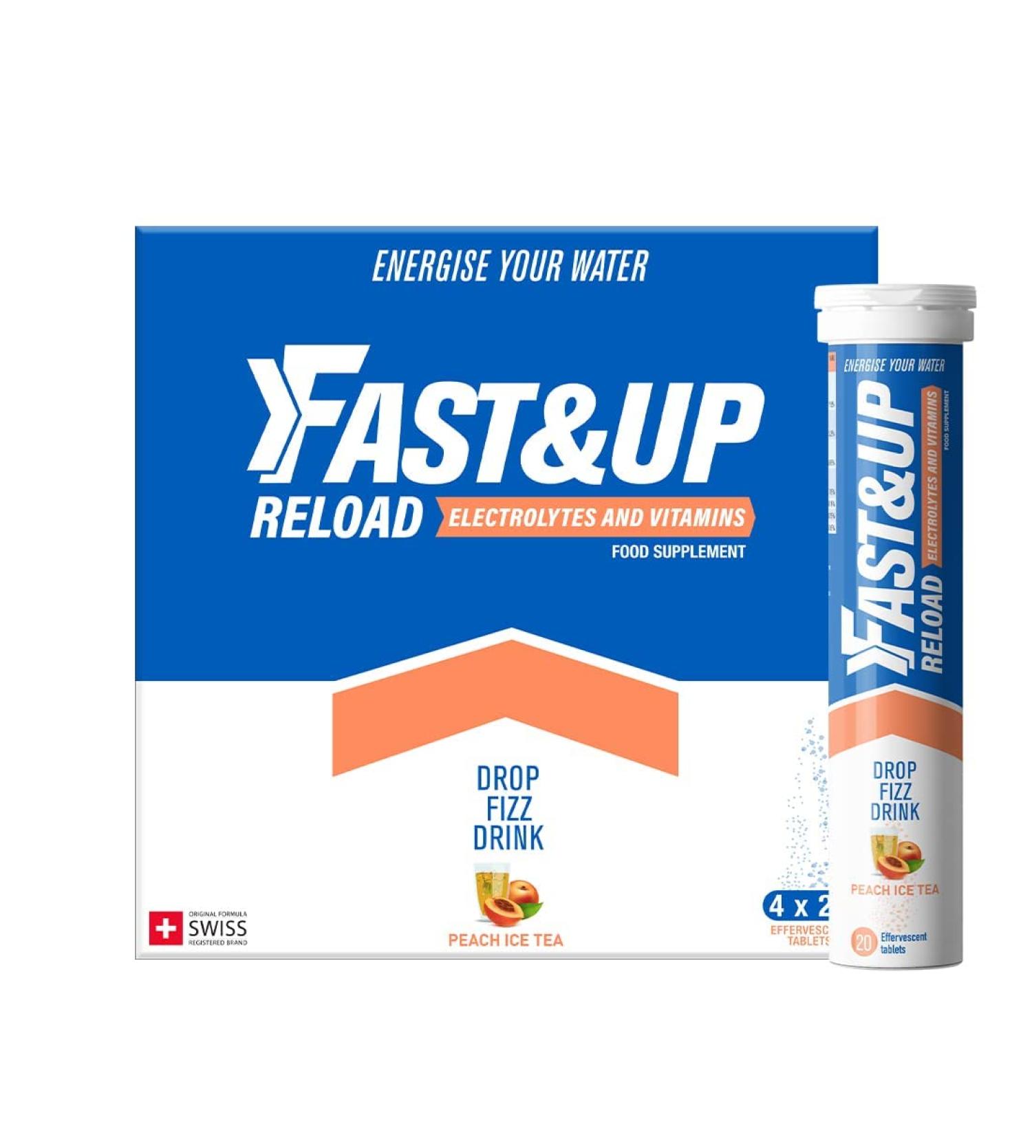 Fast&Up Reload Peach Ice Tea - Instant Electrolytes & Hydration - 80 Effervescent Tablets (4 x 20) - Saver Multipack Peach Ice Tea 20 count (Pack of 4) - Buy Online on GoSupps.com