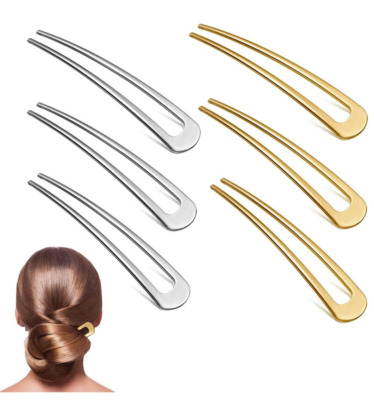 Sertay 6-Piece Geometric Hair Stab Forks | Alloy U Shadow Hairpins for Weddings Parties & Special Occasions - Gold & Silver - Buy Online on GoSupps.com