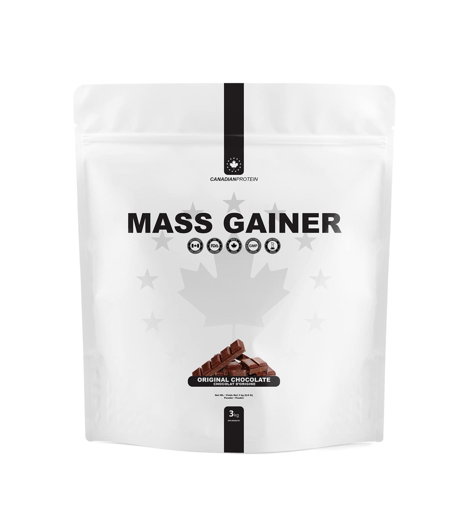 Canadian Protein Mass Gainer 54g of Protein | 3 kg of Original Chocolate Flavoured Muscle Building Protein Shake | Contains Whey Protein Isolate Micellar Casein and Whey Protein Concentrate Original Chocolate 3 kg (Pack of 1) - Buy Online on GoSupps.com