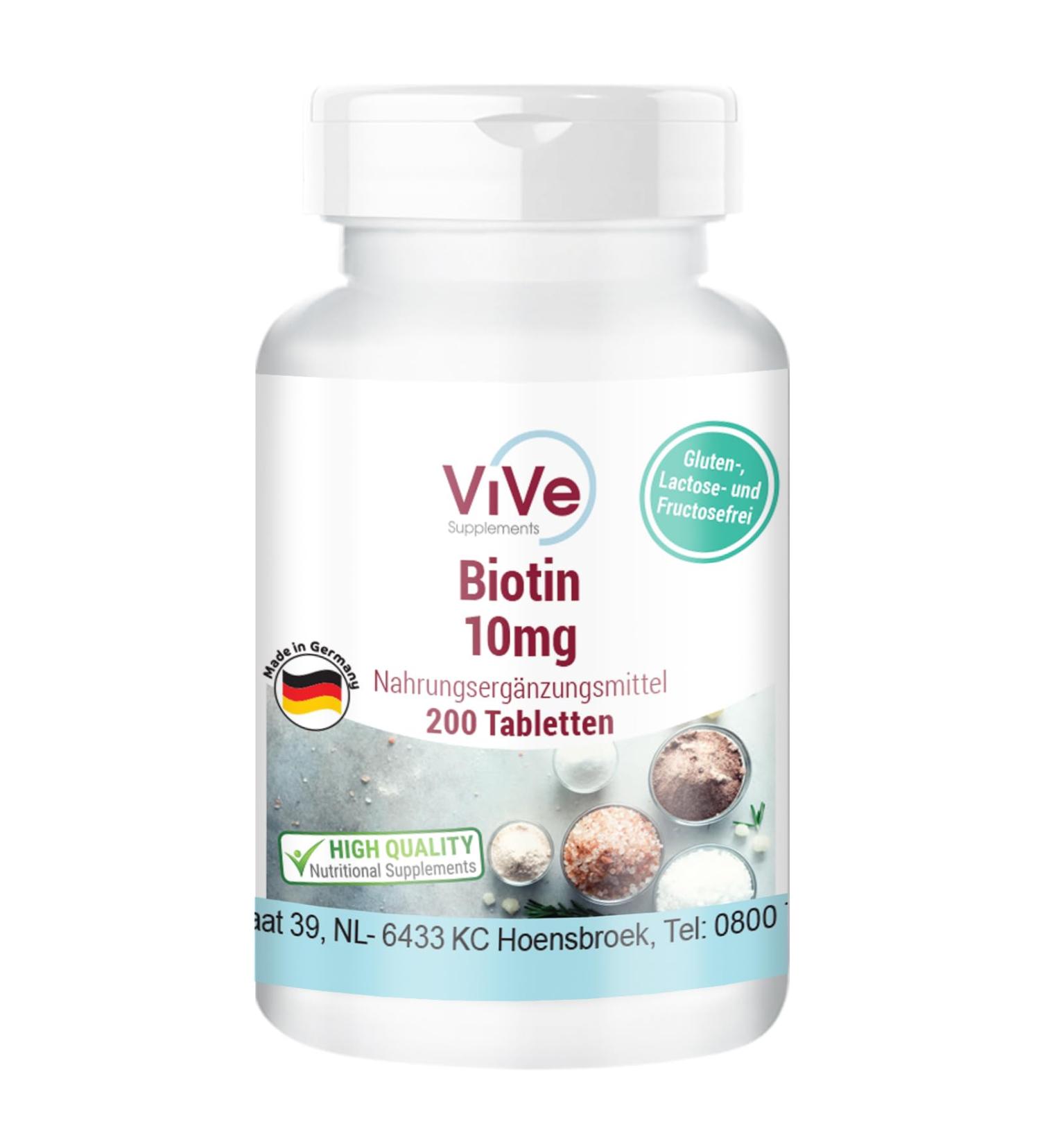 Biotine 10mg - 200 comprim s - D-Biotine - Dosage lev - Biodisponible - Qualit allemande - ViVe Supplements - Buy Online on GoSupps.com