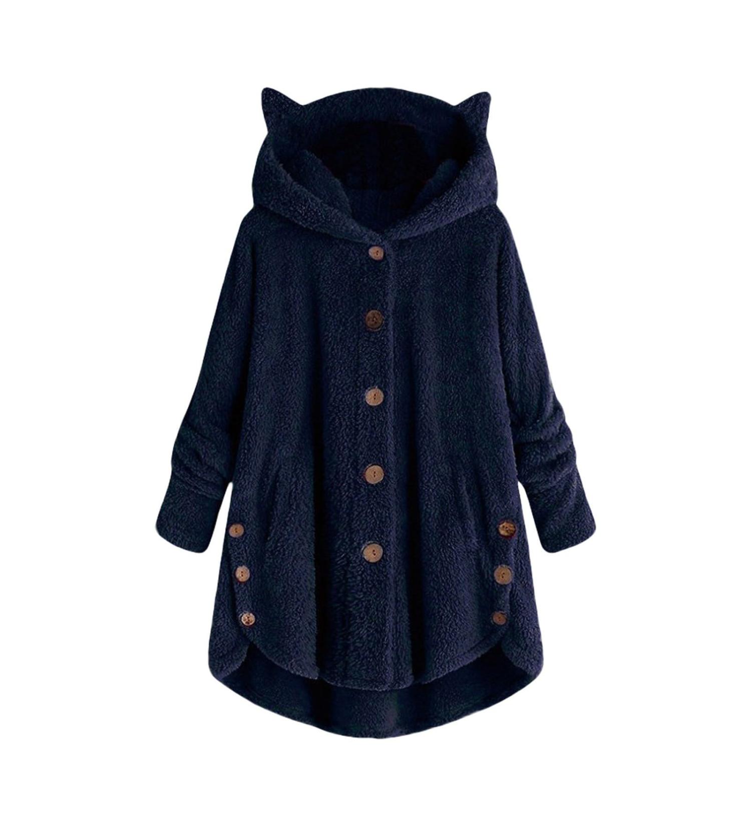 Shop Hanxiulin Oversize Plush Hoodie Jacket - Women's Winter Fleece Coat in 3-Marine 5XL | Cozy & Warm Quilted Trench - Buy Online on GoSupps.com