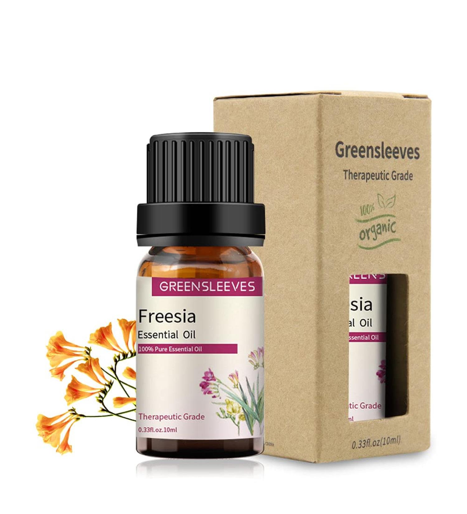GREENSLEEVES Freesia Essential Oil, 10ml Pure Plant-Based Fragrance Oil for Aromatherapy, Essential Oils for Diffuser, Air Freshener, Massage, Bath Bomb, Scented Candle Soap Making - Buy Online on GoSupps.com