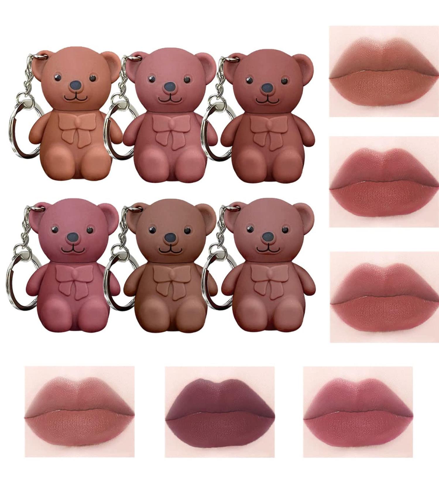 VARCHIT 6PCS Keychain Bear Lipsticks - 2 in 1 Matte Lip Mud Set - Long Lasting & Waterproof Lip Stain - 6 Colors - Buy Online on GoSupps.com