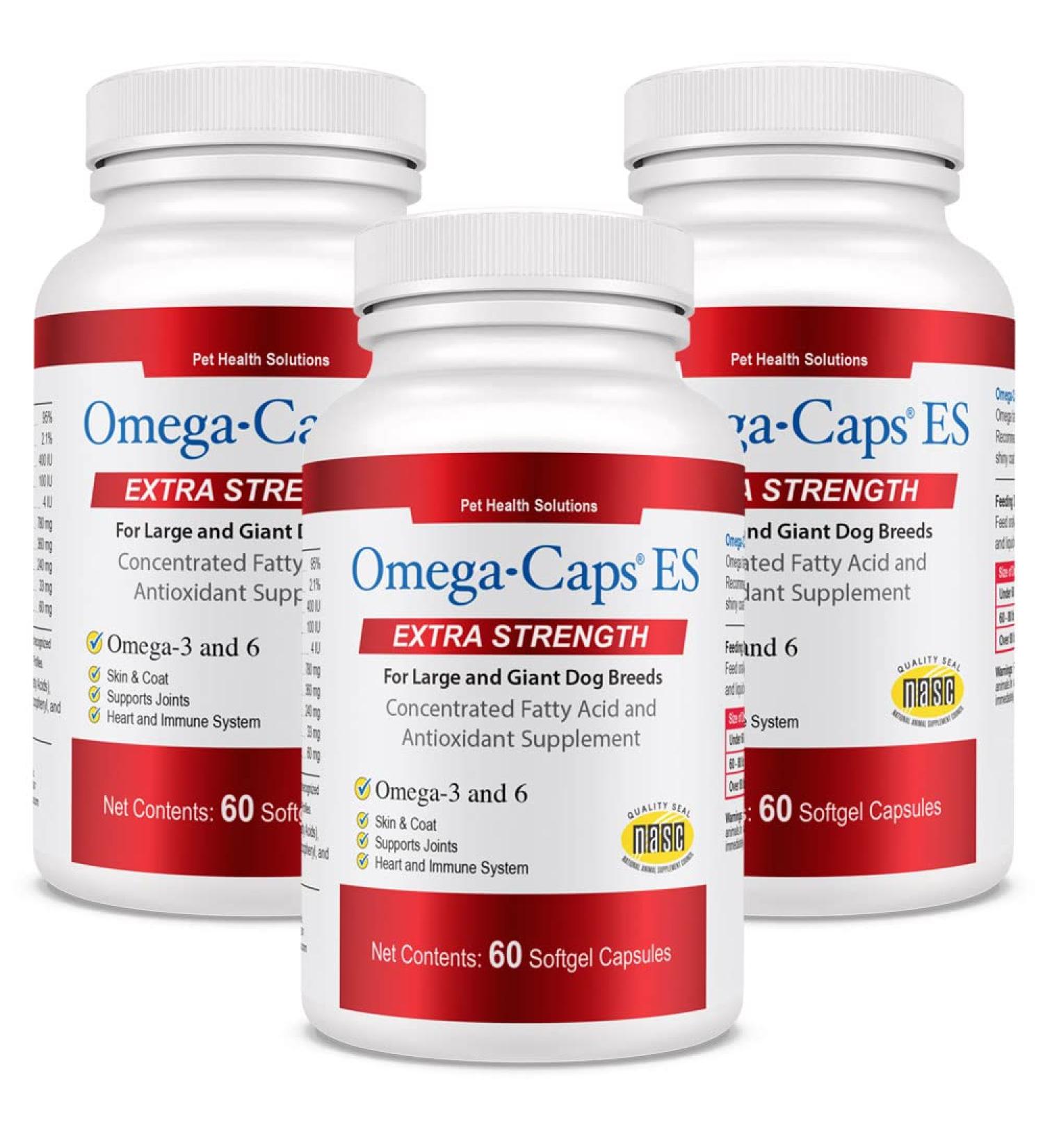 Omega-Caps Extra Strength for Large Breeds-Vet Formulated for Healthy Radiant Skin & Coat While Reducing Excess Shedding. Omega 3 for Immune System Support Easy to Dose 180 Soft Gel Capsules - Buy Online on GoSupps.com