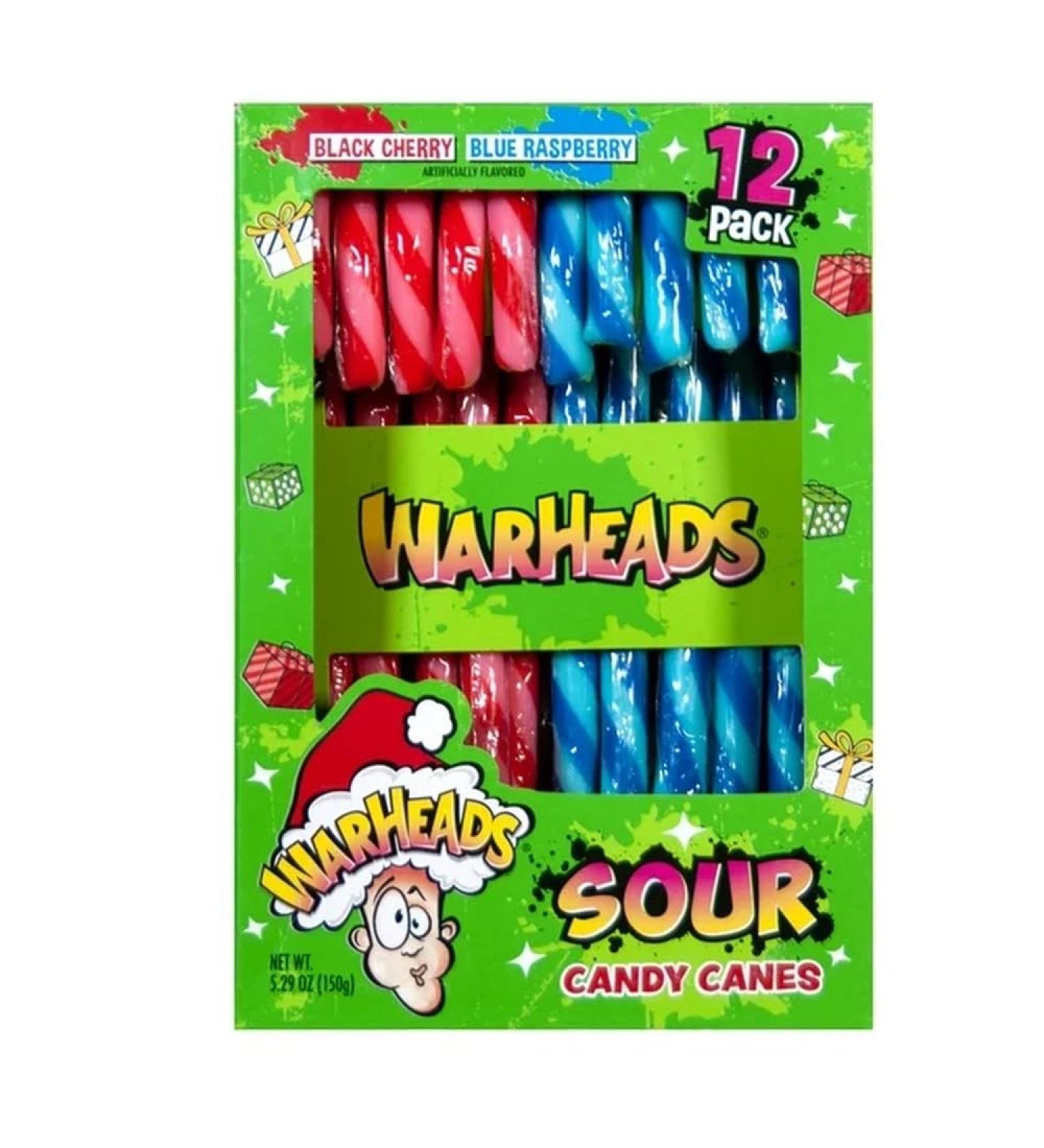 Spread Holiday Joy with Flix Candy Warheads Sour Candy Canes - Tangy Black Cherry & Blue Raspberry Flavors - Gluten & Peanut-Free Treats Perfect for Stockings & Festive Delights! 144G - Buy Online on GoSupps.com