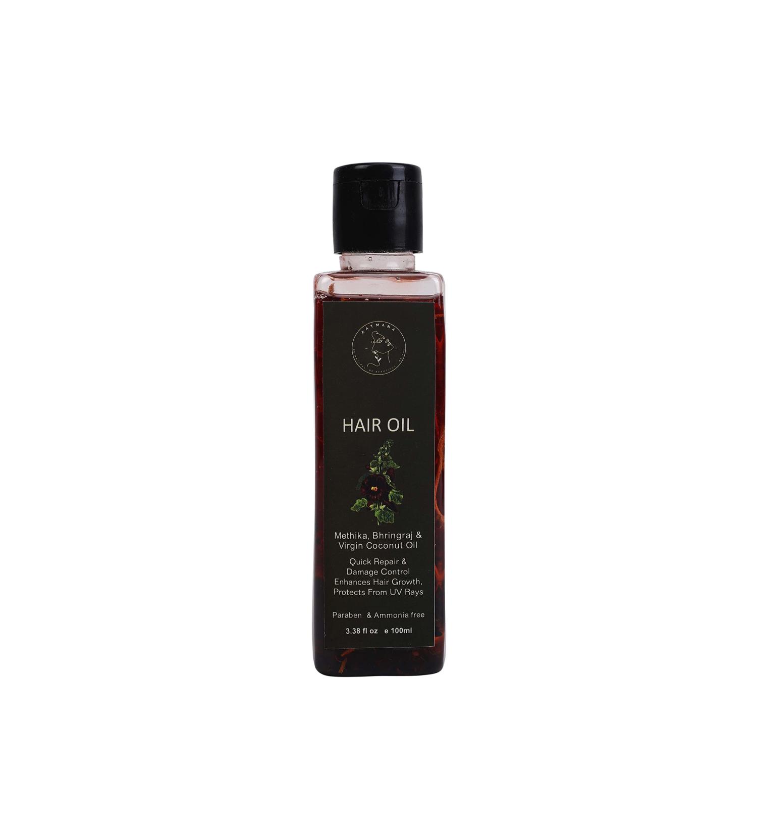 AATMANA Hair Oil with Methika, Bhringraj & Virgin Coconut Oil - Natural Hair Growth Solution for Men & Women - Buy Online on GoSupps.com