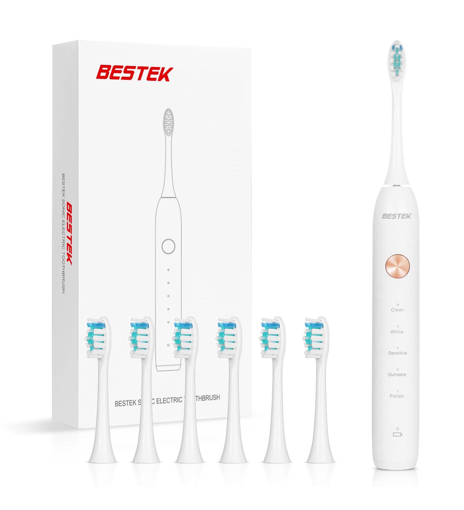 BESTEK Electric Toothbrush - Powerful Rechargeable Toothbrush with Multiple Modes Smart Timer & 6 Replacement Brush Heads - International Shipping Available - Buy Online on GoSupps.com