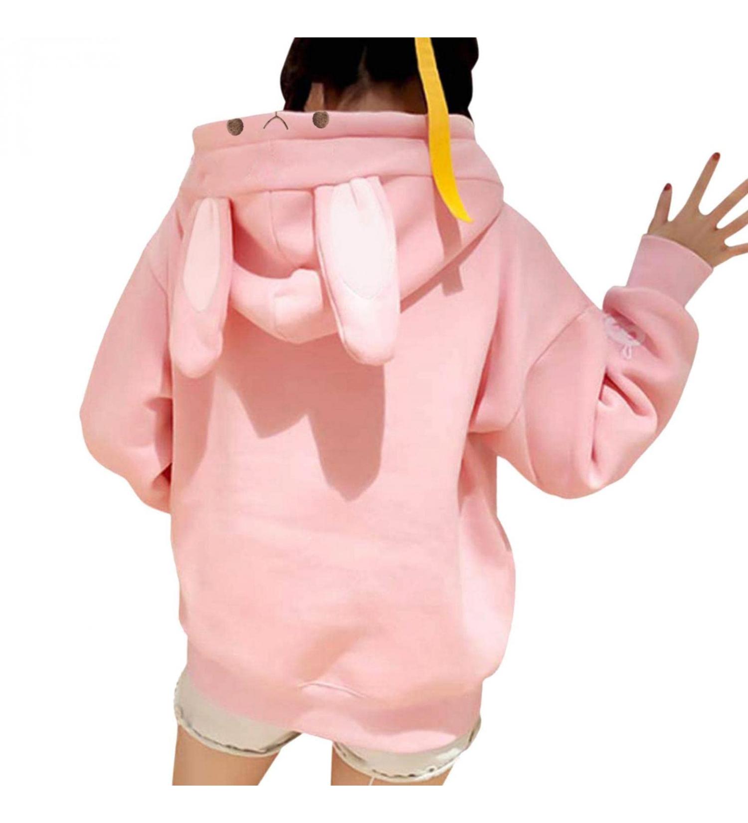 PEIMENG Cute Bunny Hoodie for Women Teen Girls | Rabbit Ears Pullover | Kawaii G30-pink | Small - Buy Online on GoSupps.com