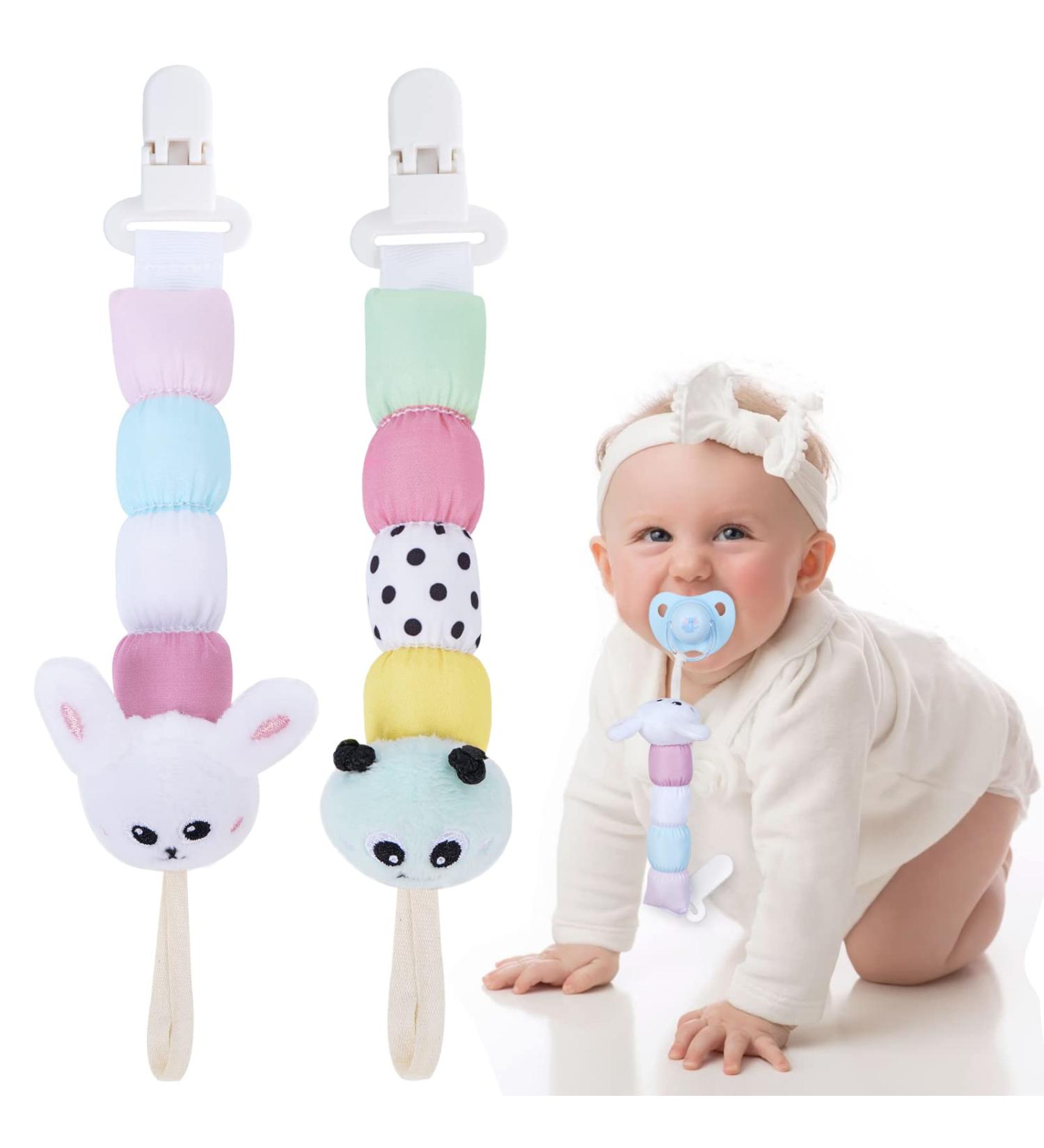 Lovvie & Joy Pacifier Clip | Gender-Neutral Stuffed Animal Pacifier Clips (2 Pack) | Fits Most Pacifiers | Caterpillar and Rabbit Design - Buy Online on GoSupps.com