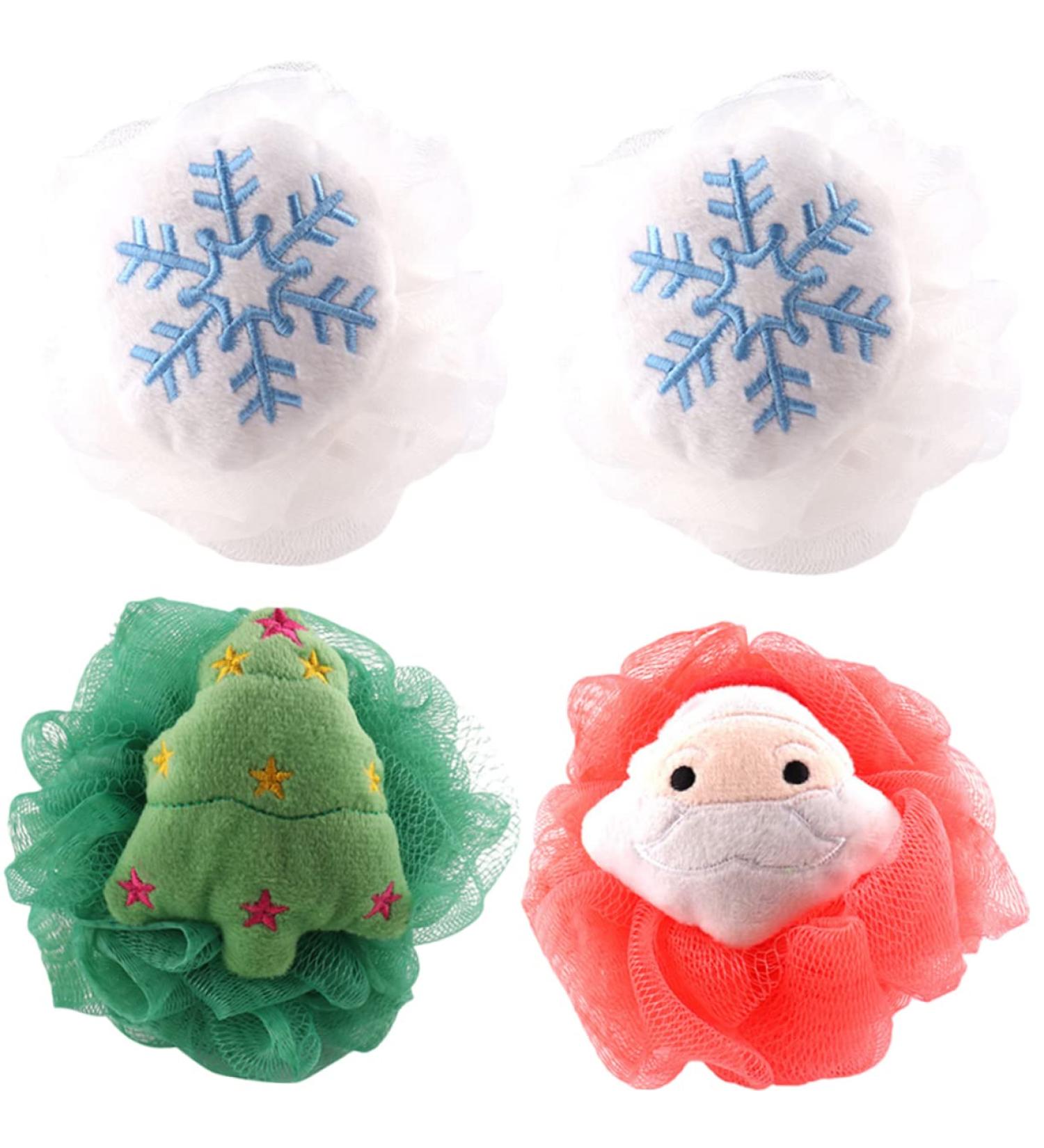 NOLITOY 4pcs Bath Ball Set - Exfoliating Santa Bath Sponge & Loofah for Christmas - Perfect Bathroom Accessory - International Shipping Available - Buy Online on GoSupps.com