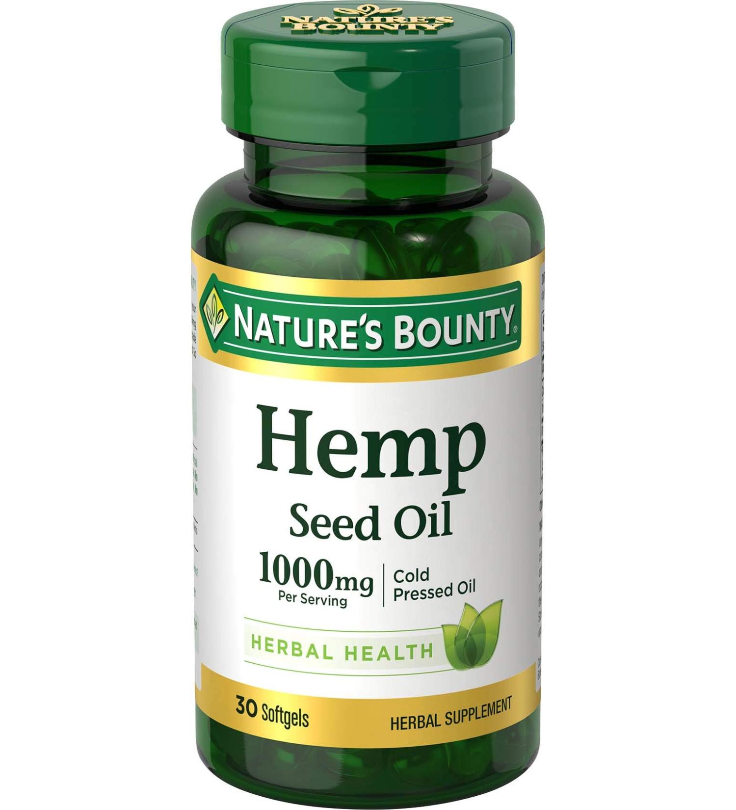 Nature's Bounty Hemp Seed Oil 1000mg Softgels - Cold Pressed Herbal Supplement - Buy Online on GoSupps.com